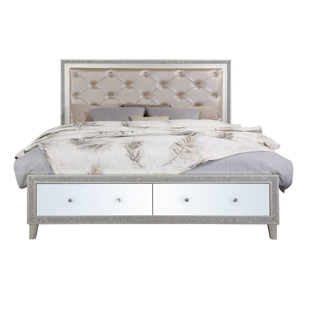 Sliverfluff - California King Bed With LED & Storages - Synthetic Leather & Champagne, beige, view 8