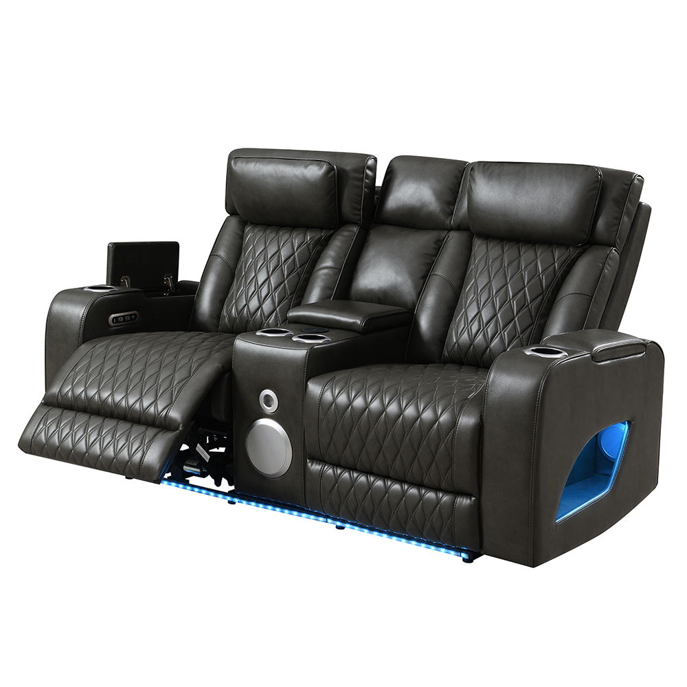 Taddeo - Power Motion Loveseat With Console, Speaker, USB, Wireless Charger & LED - Dark Gray, dark gray, view 3