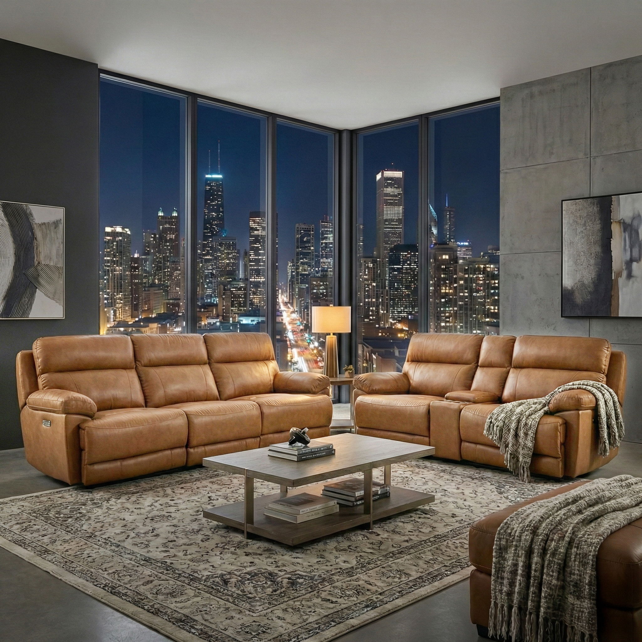 Gatlin - Leather Dual-Power Reclining Sofa & Loveseat - Light Brown