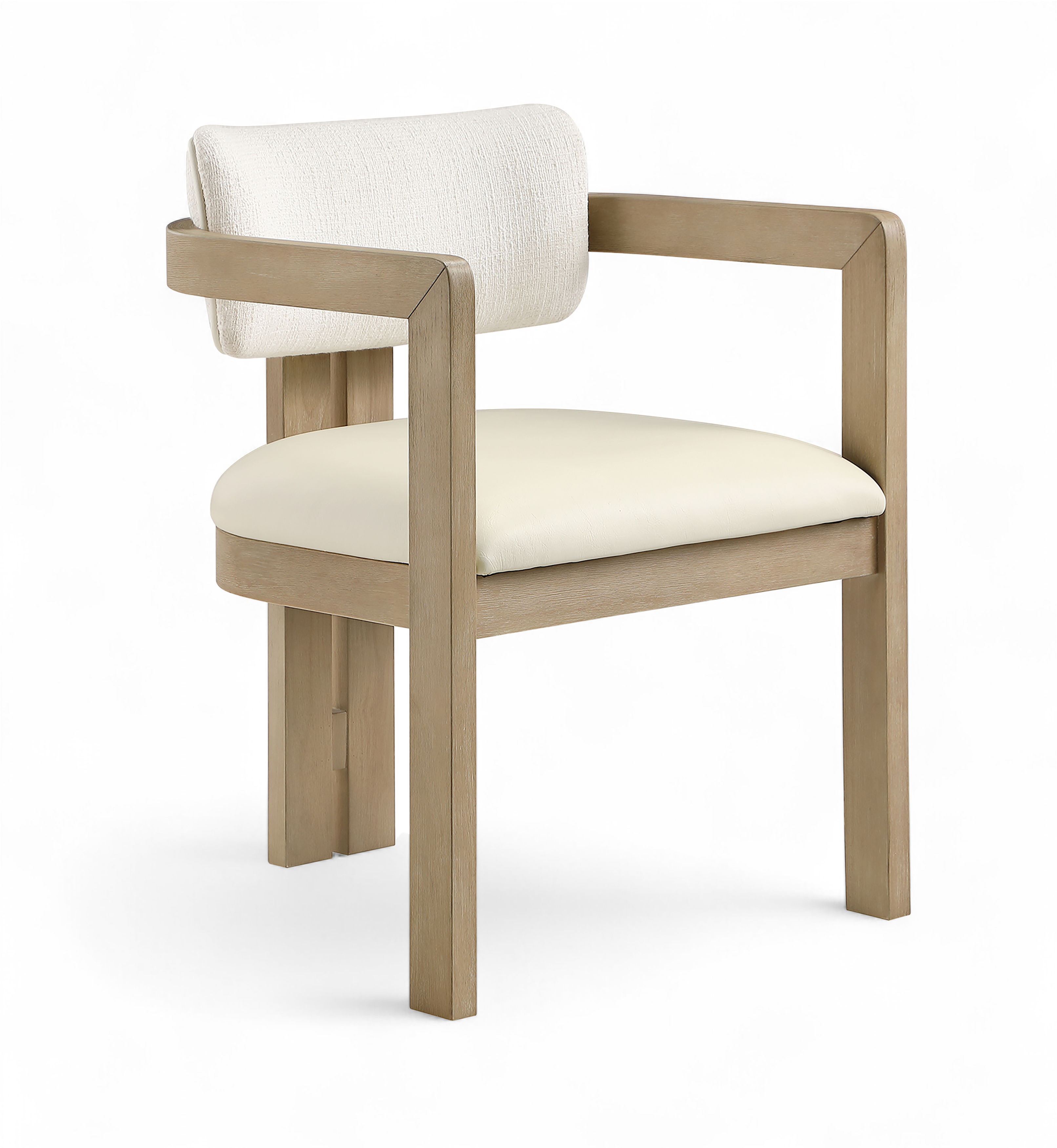 Ravina - Vegan Leather and Linen Textured Fabric Upholstered Dining Chair (Set of 2) - Cream / Stained Natural