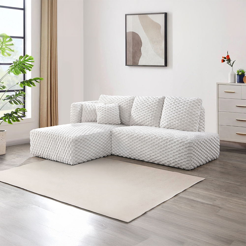 Manya - Sectional Sofa - Ivory Corduroy, white