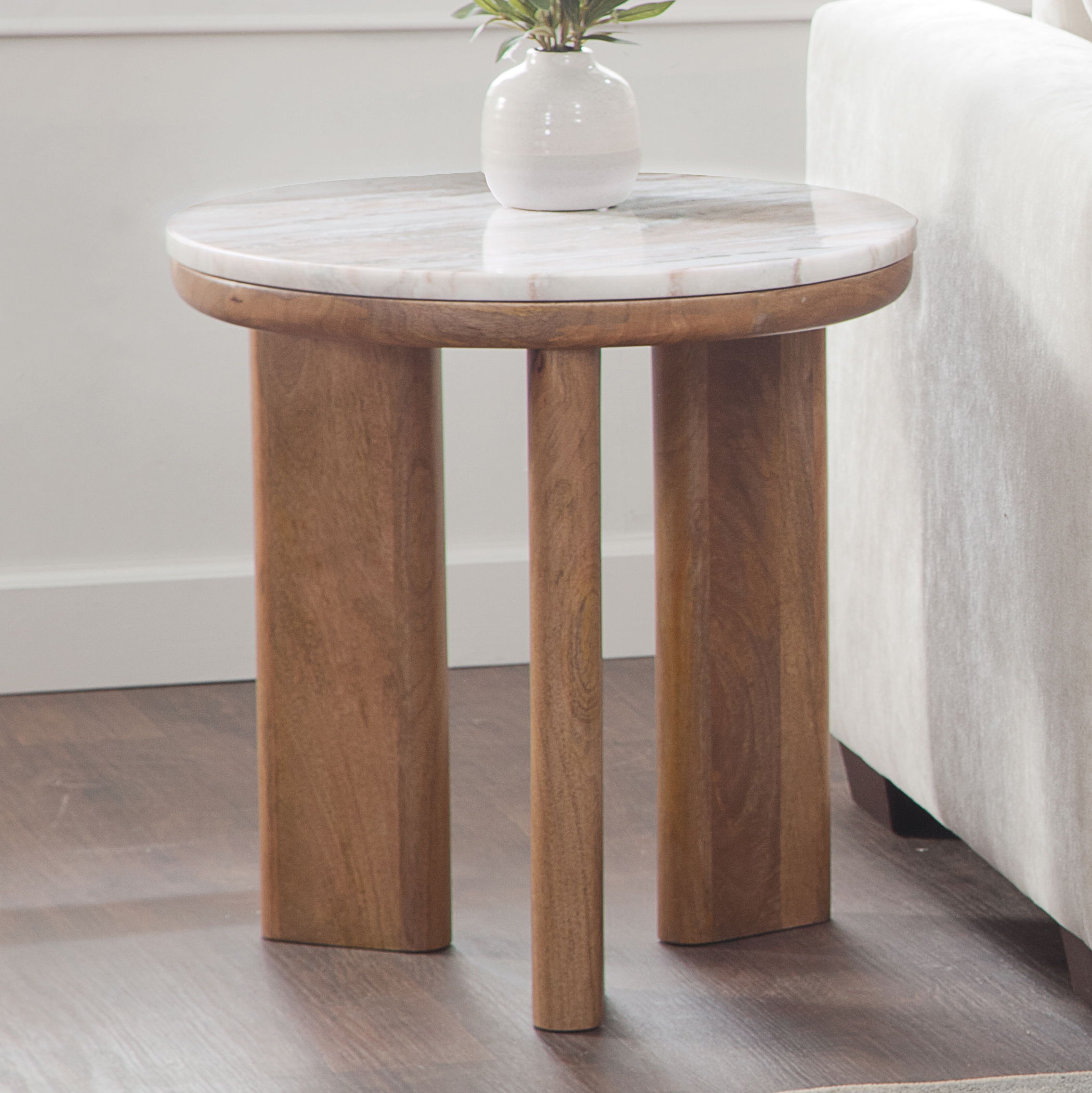 Sidney - Marble Top Round End Table - Brown