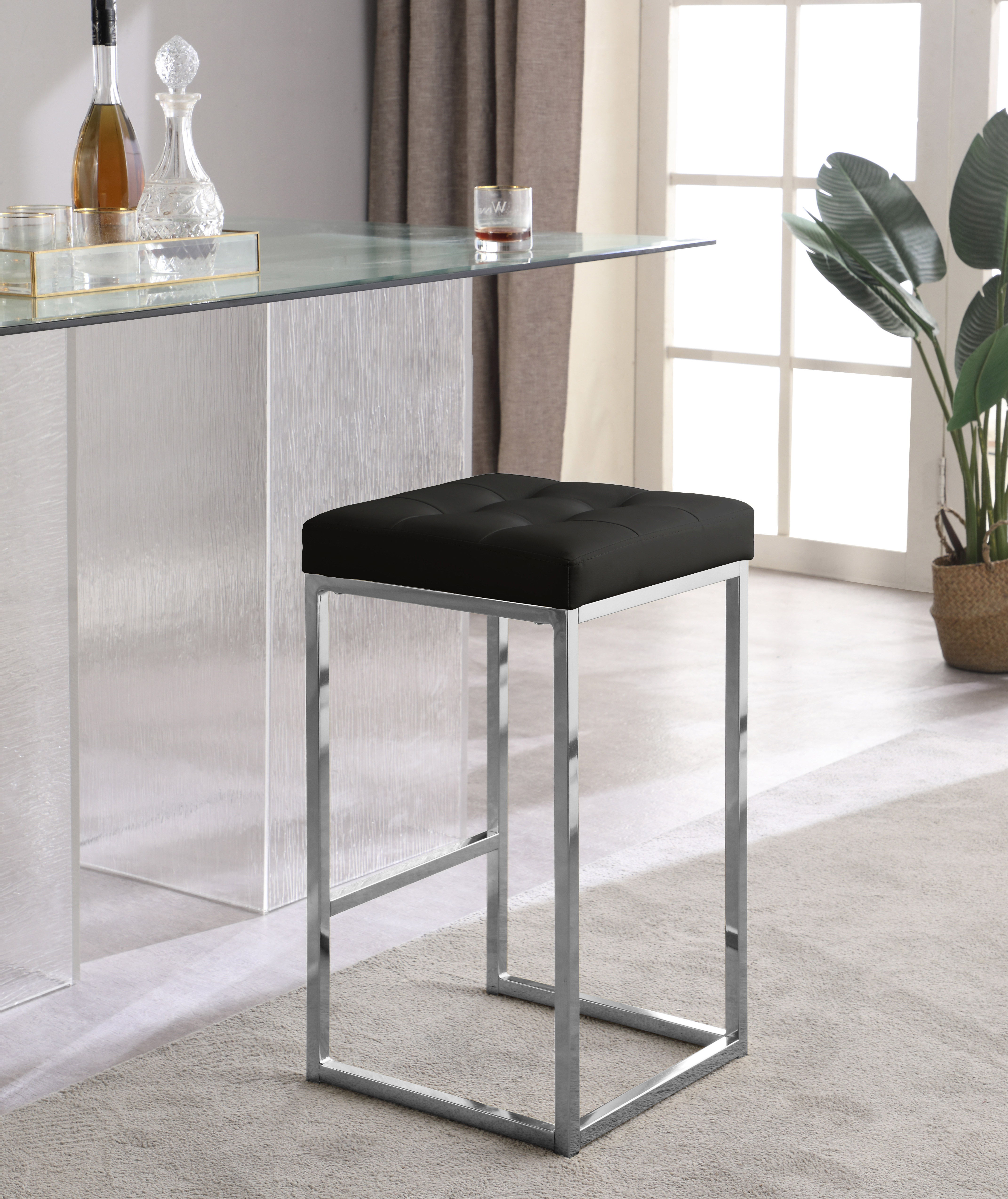 Nicola - Faux Leather Stool (Set of 2) - Black