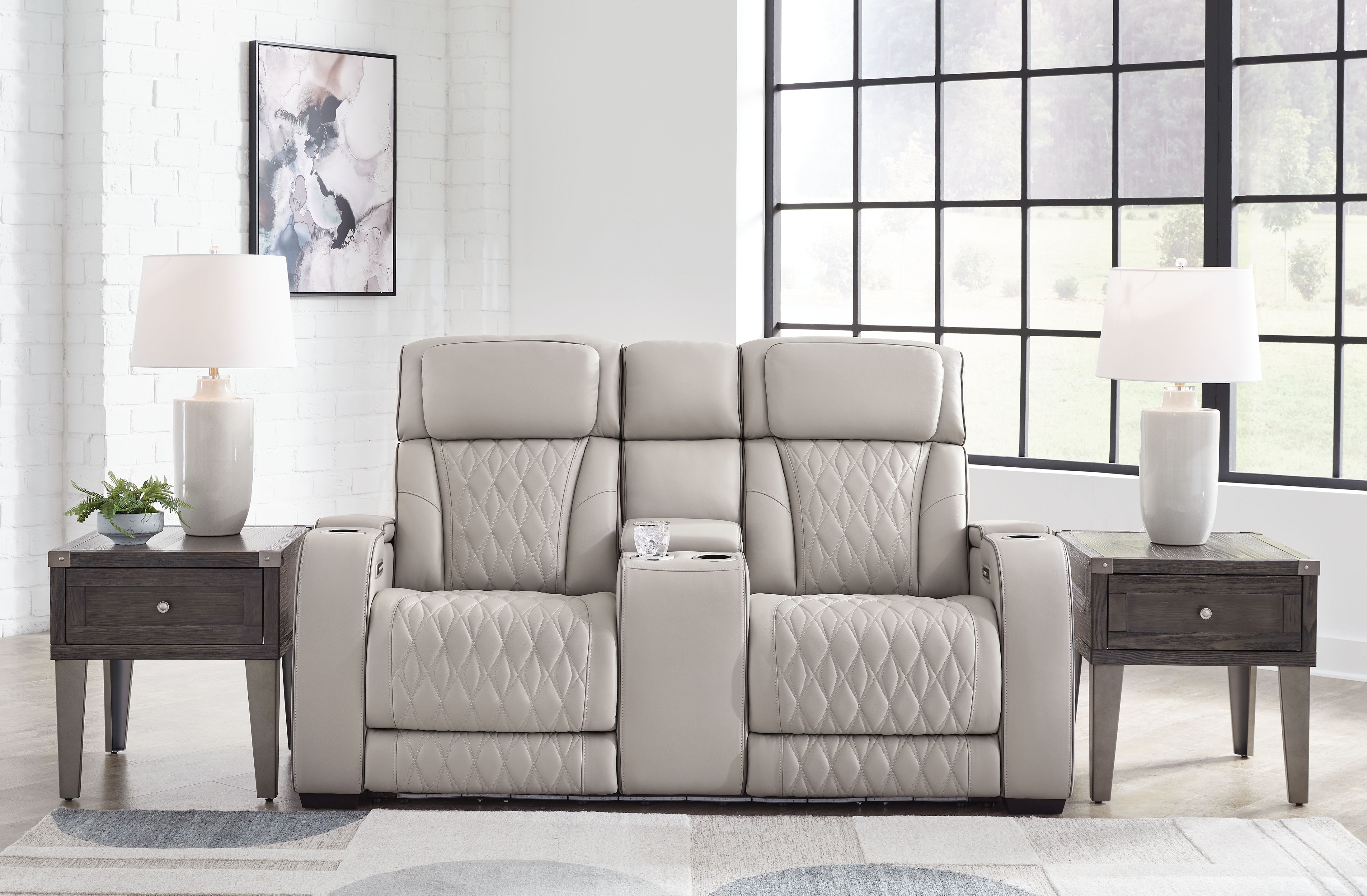 Ashley Furniture Boyington - Power Reclining Loveseat with Console/Adj Hdrst - Gray - Image 2