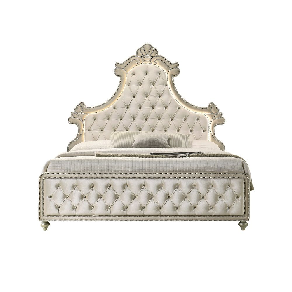 Lucienne - Queen Bed With LED - Beige Velvet, beige, view 6