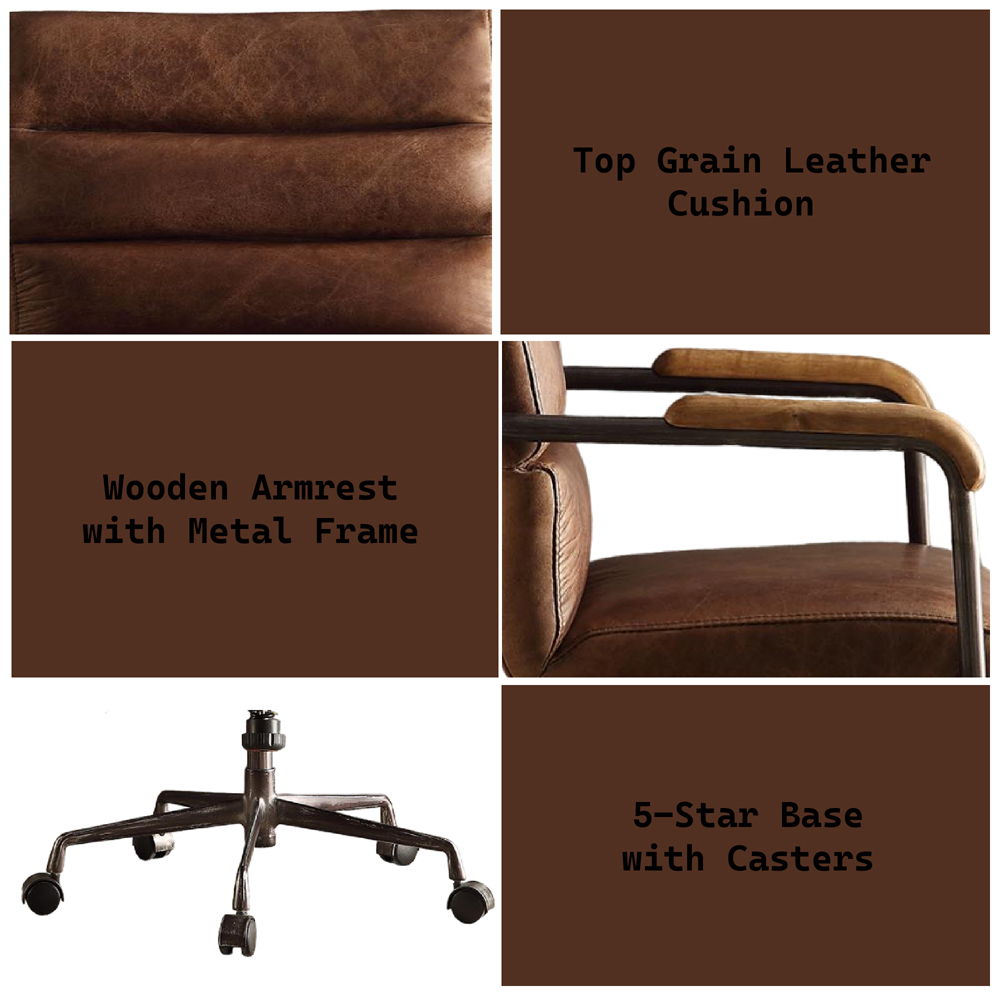 Harith - Office Chair - Retro Brown Top Grain Leather, dark brown, view 6