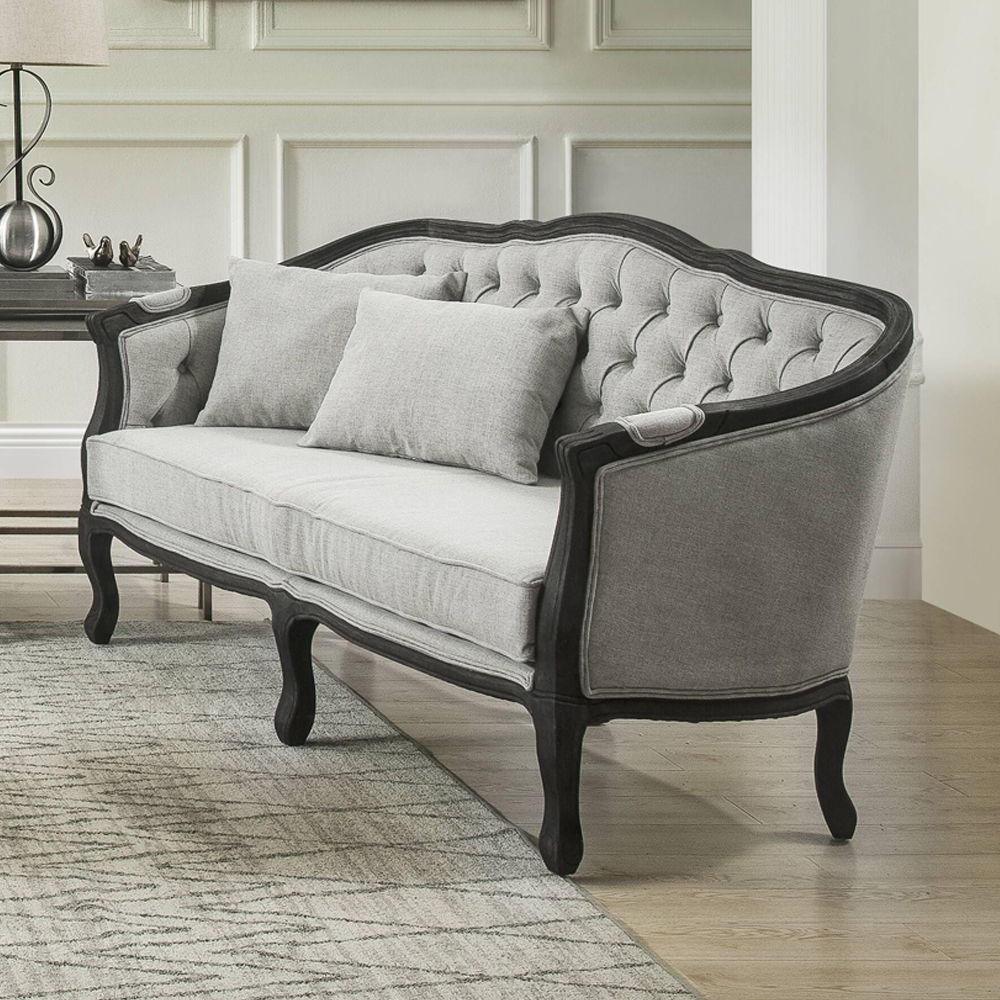 Samael - Loveseat With 2 Pillows - Gray Linen & Dark Brown, light gray, view 7