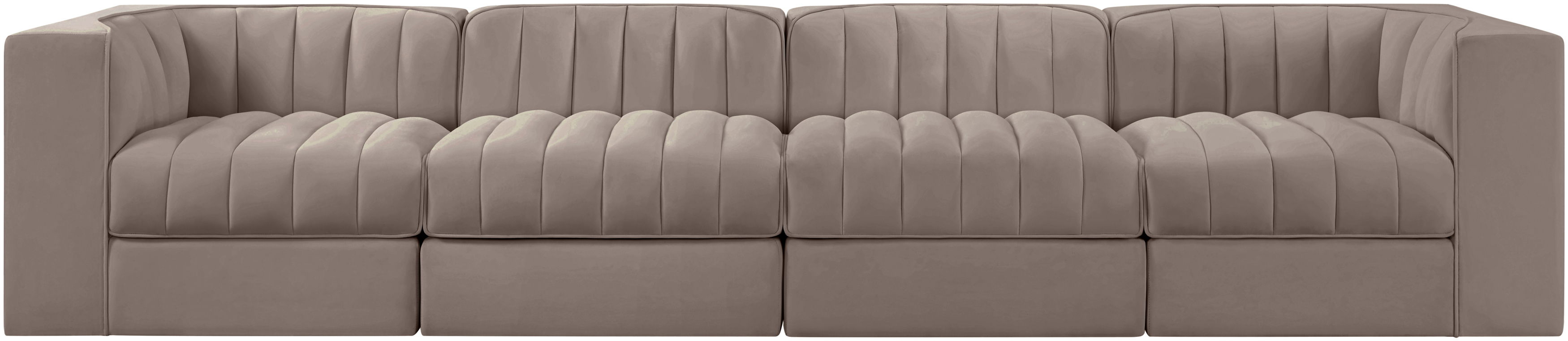 Rummi - Velvet Performance Fabric Upholstered 4 Piece Modular Sofa - Taupe