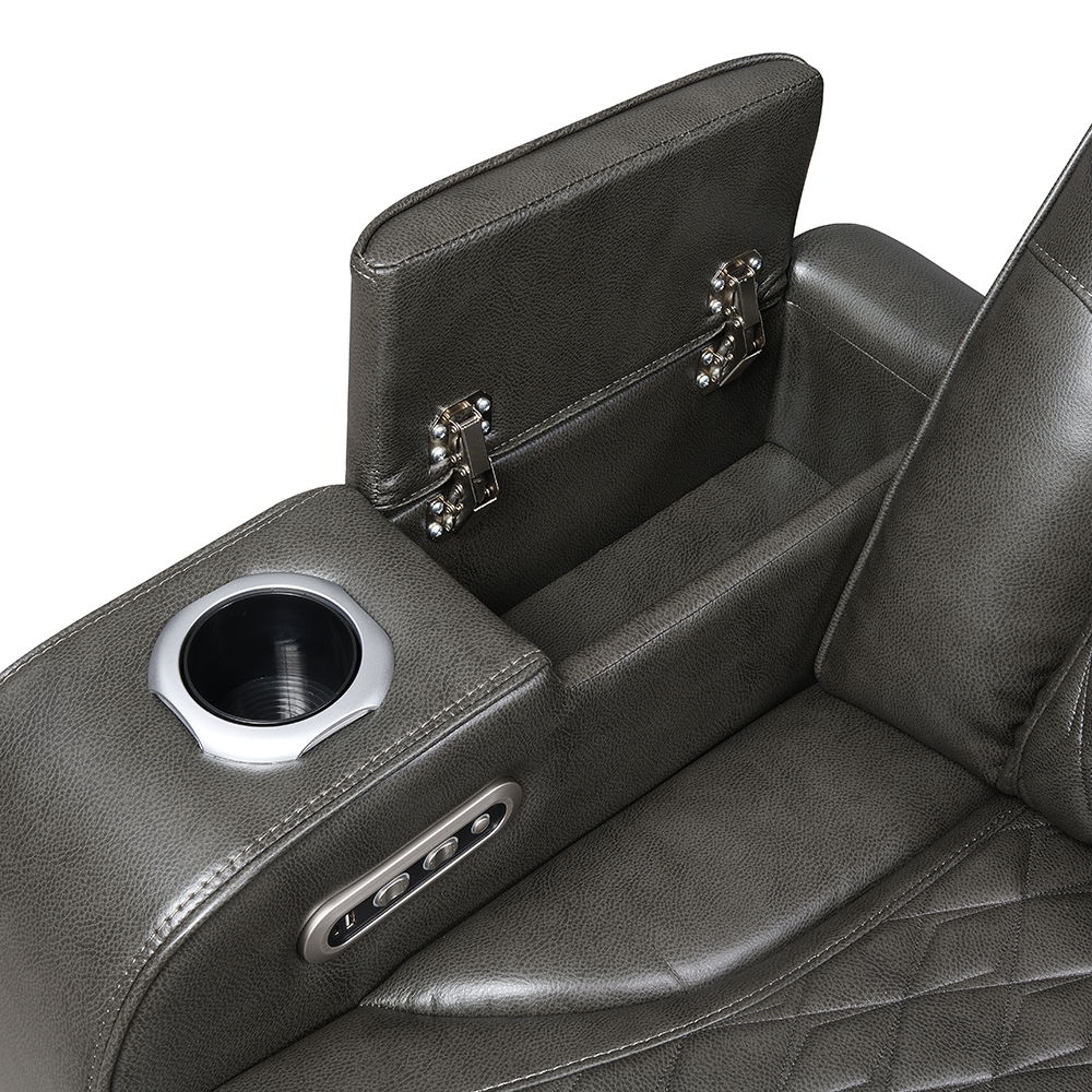 Taddeo - Power Motion Sofa With Power Headrest, USB, Wireless Charger, LED & Reading Light - Dark Gray, dark gray, view 8