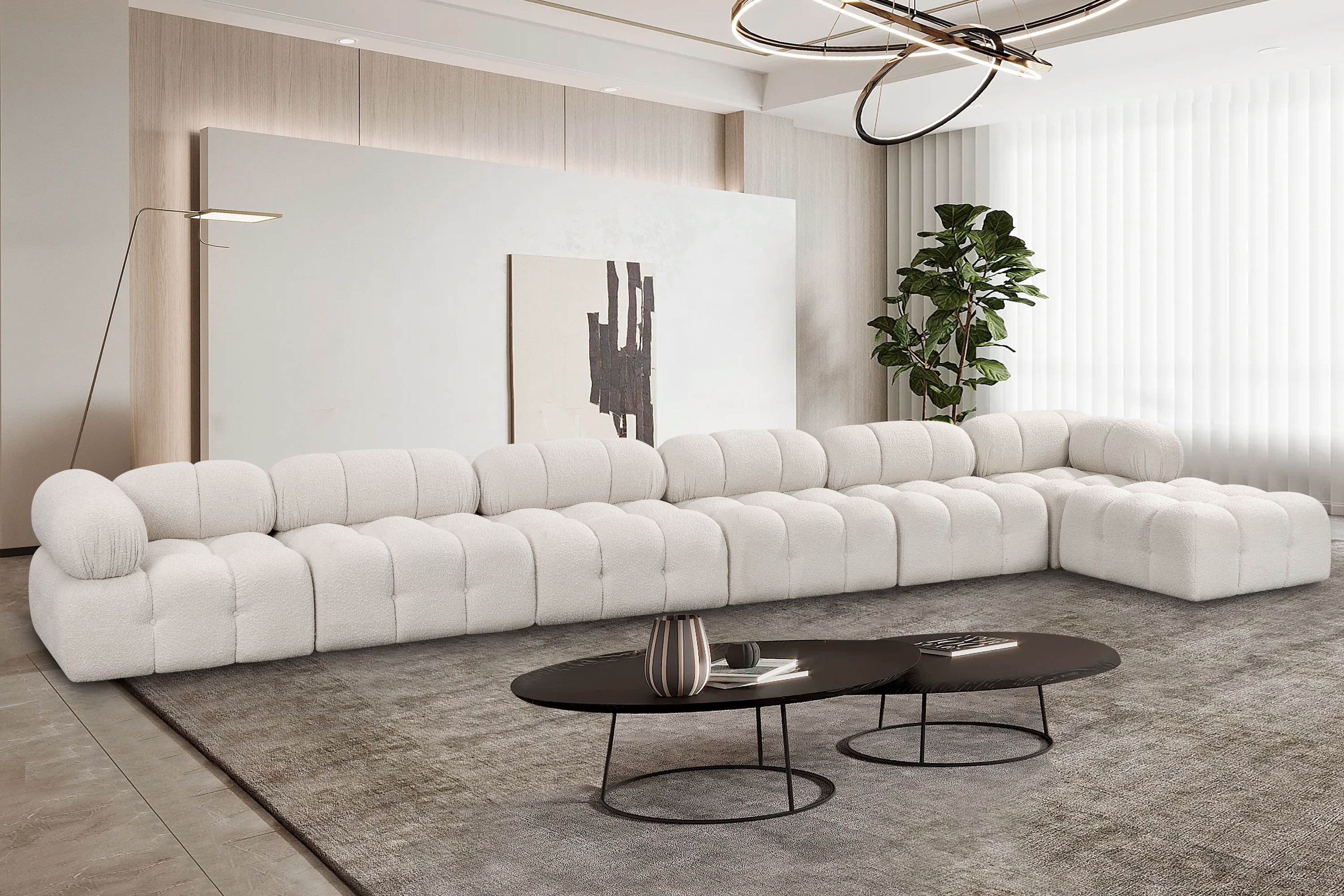 Ames - 7 Piece Boucle Fabric Modular L-Shaped Sectional - Cream