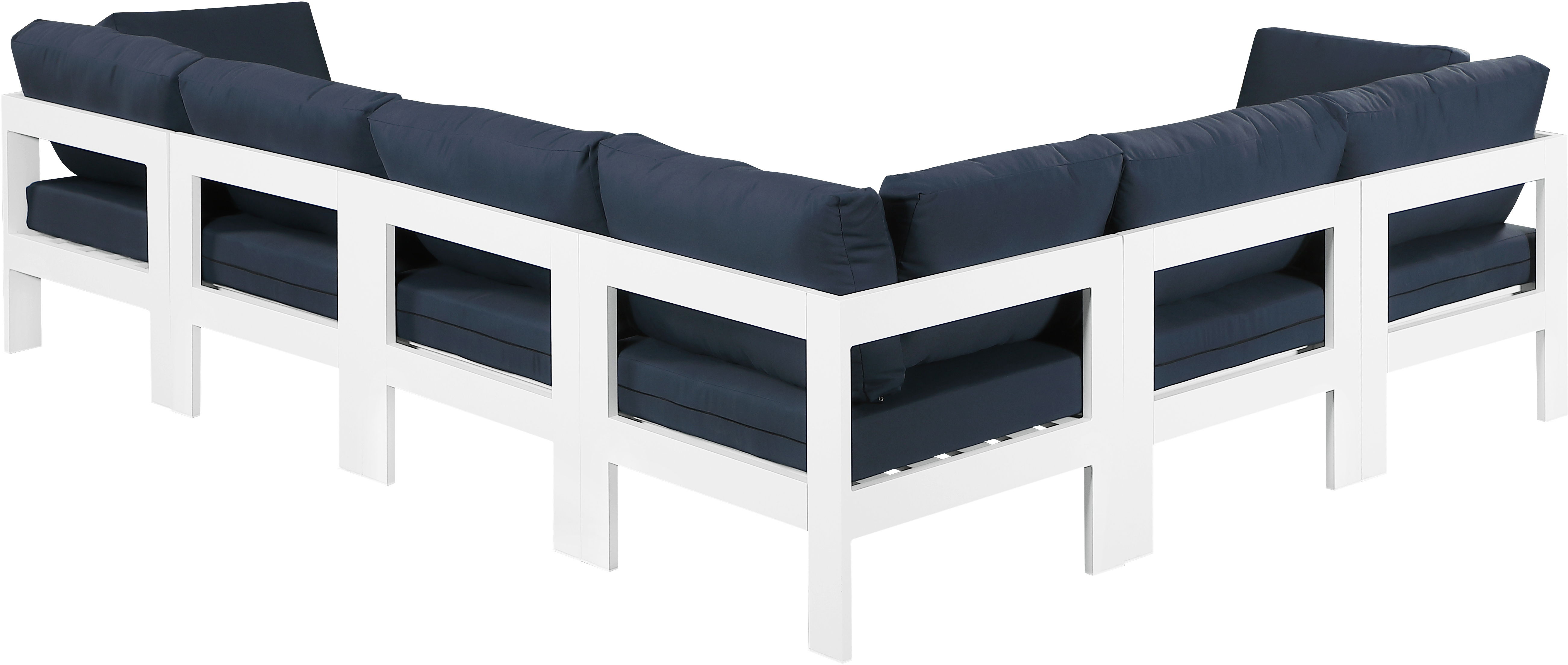 Nizuc - Outdoor Patio 6 Piece Modular Sectional With White Frame - Navy