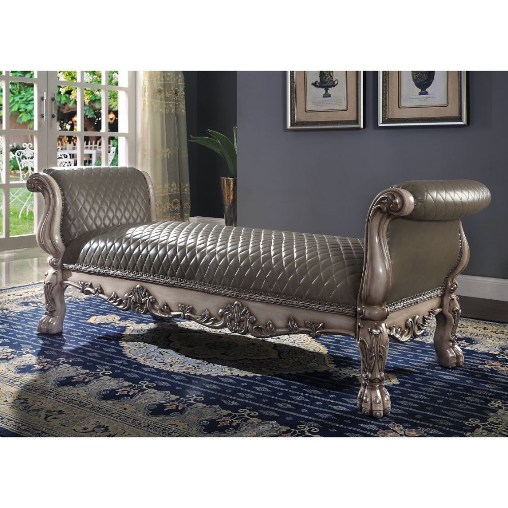Dresden - Bench - Synthetic Leather & Vintage Bone White, silver