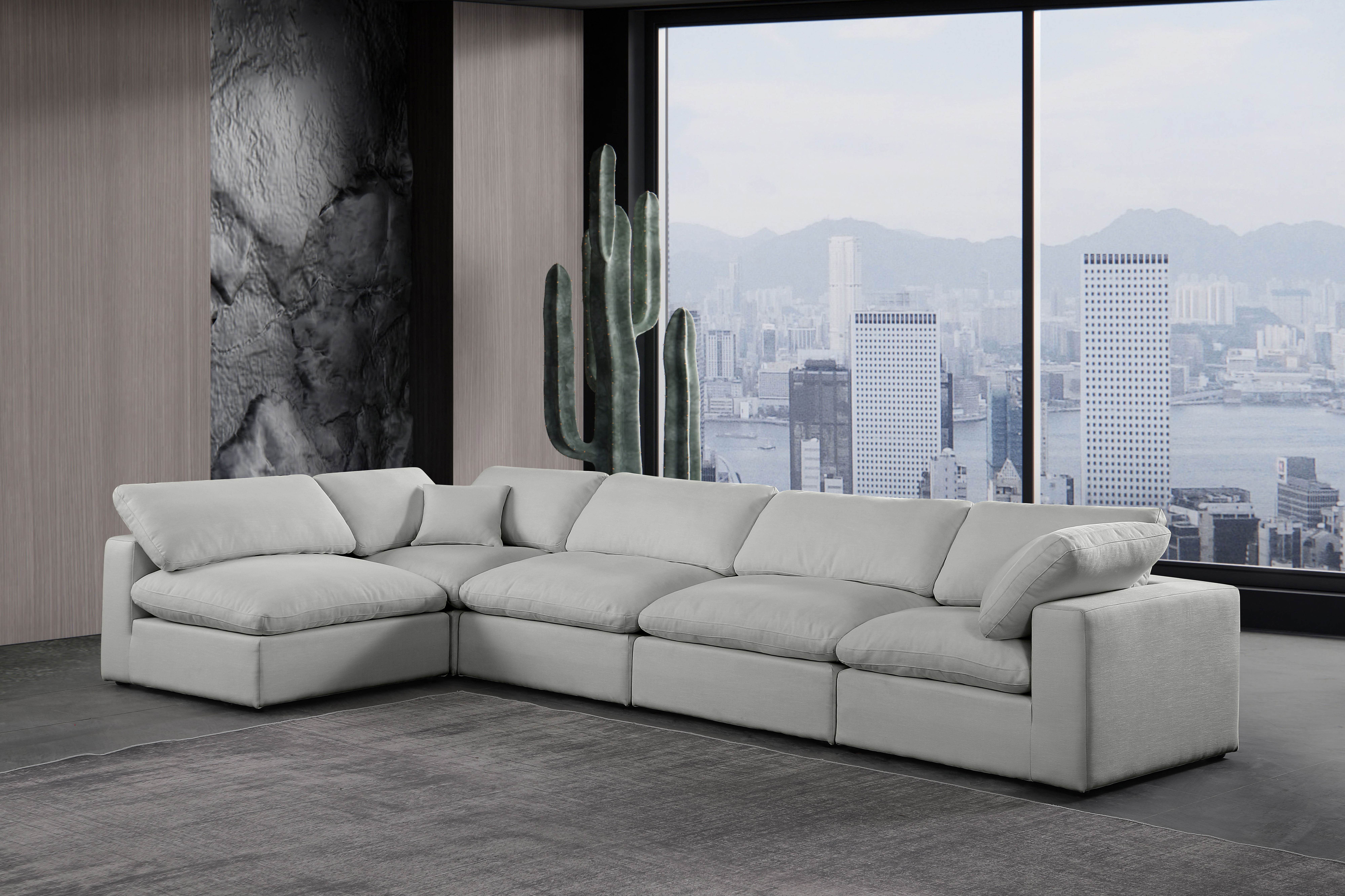 Comfy - 5 Piece Linen Modular Sectional - Gray