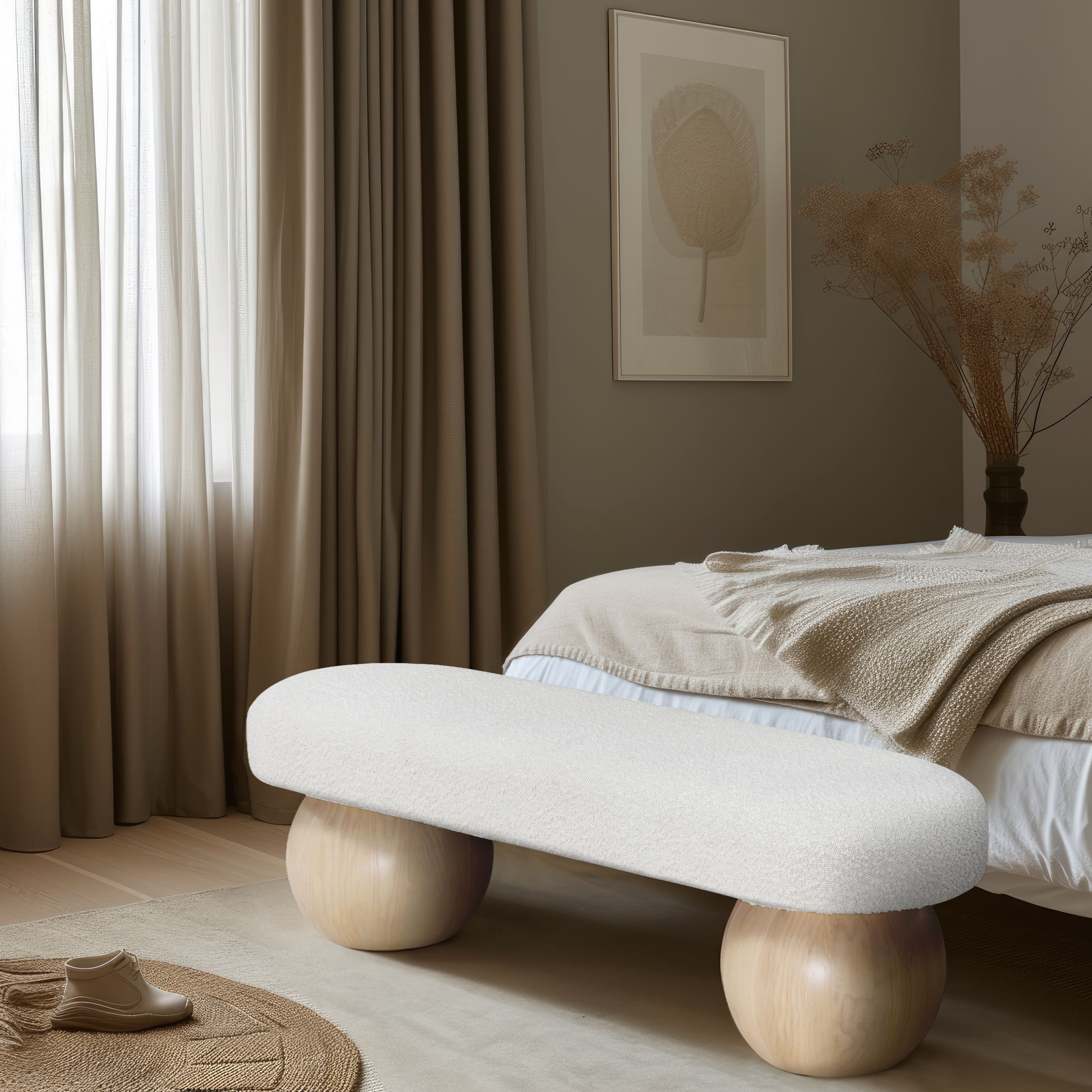 Bowie - Fabric Bench - Cream