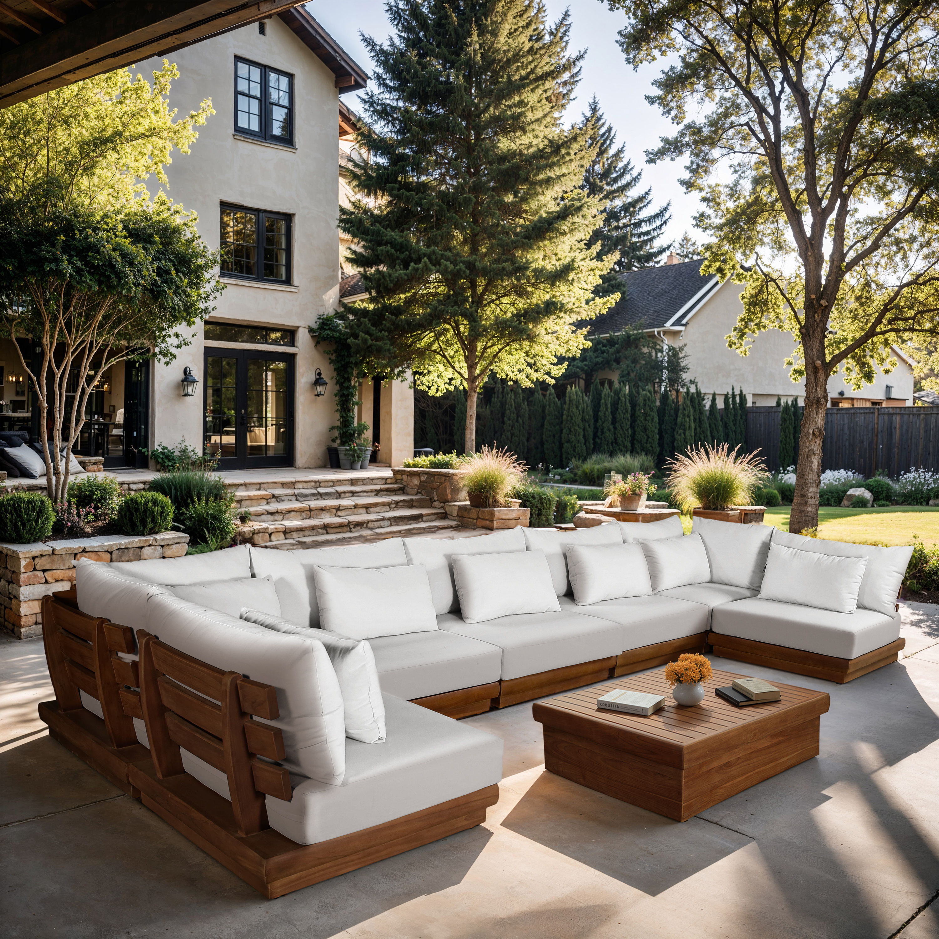 Mirella - 7 Piece Water Resistant Fabric 187" Upholstered Outdoor Patio Modular Sectional - Off-White