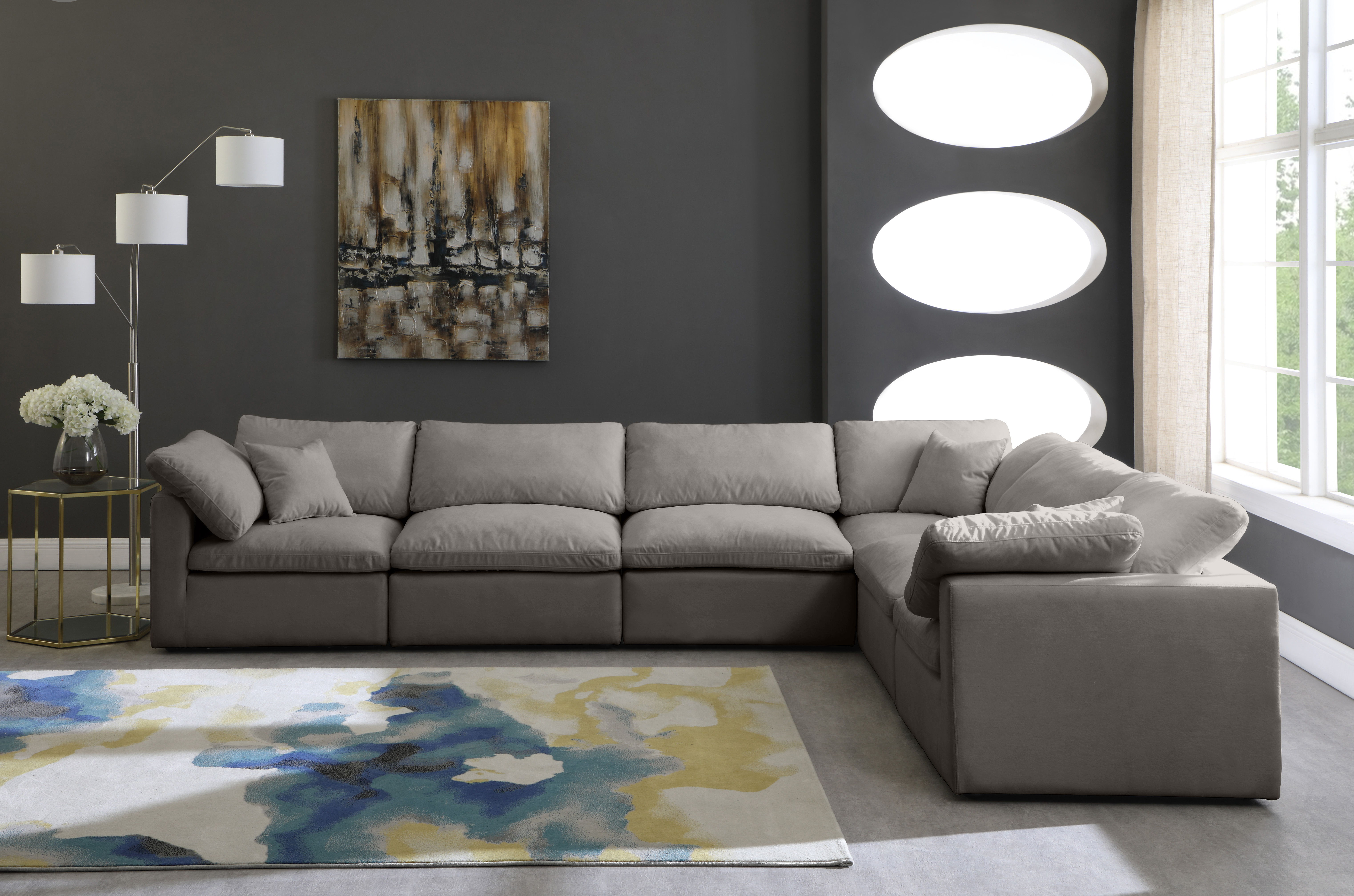 Plush - 6 Piece Modular Corner Sectional - Gray