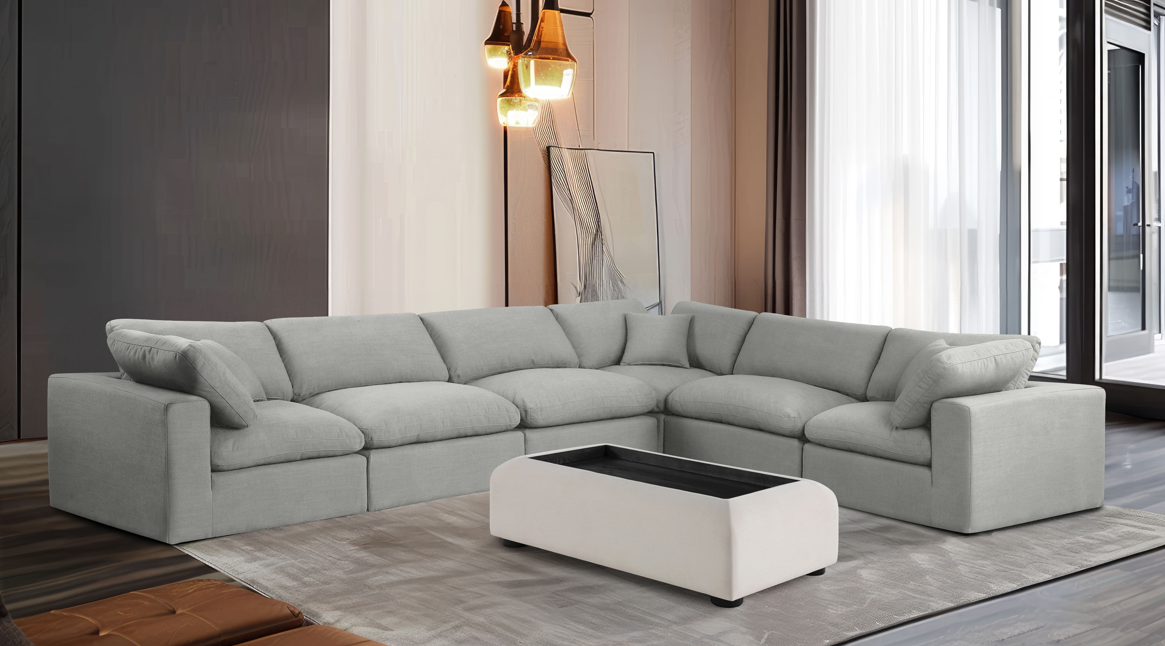 Comfy - 6 Piece Linen Modular Corner Sectional - Gray