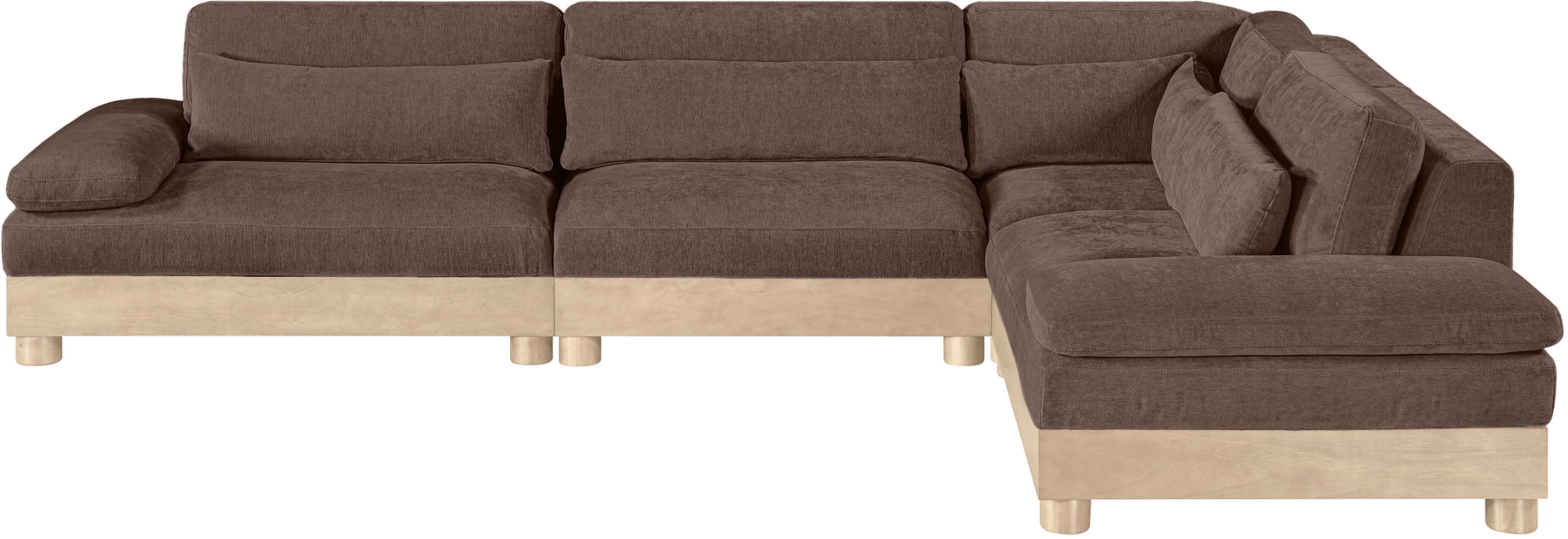 Turin - 127.75" Chenille Fabric Upholstered 4 Piece Modular Sectional - Brown / Natural Oak