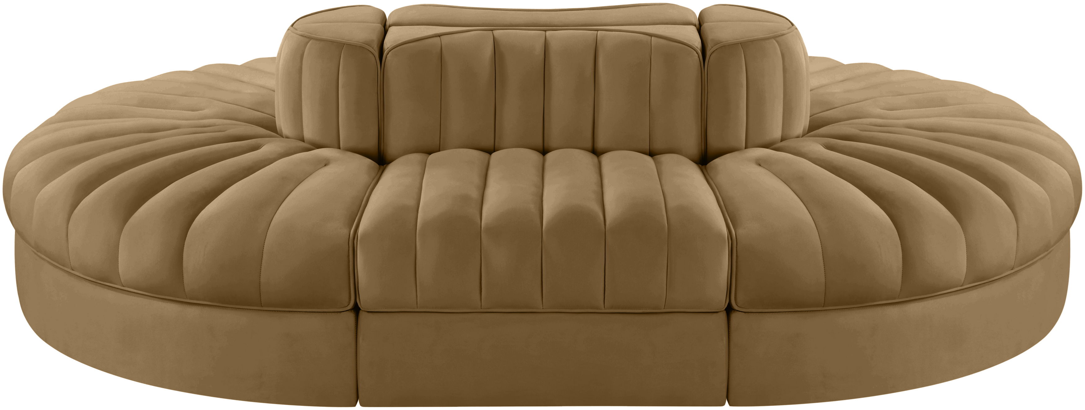 Rummi - Oval Velvet Performance Fabric Upholstered 6 Piece Modular Sectional - Saddle