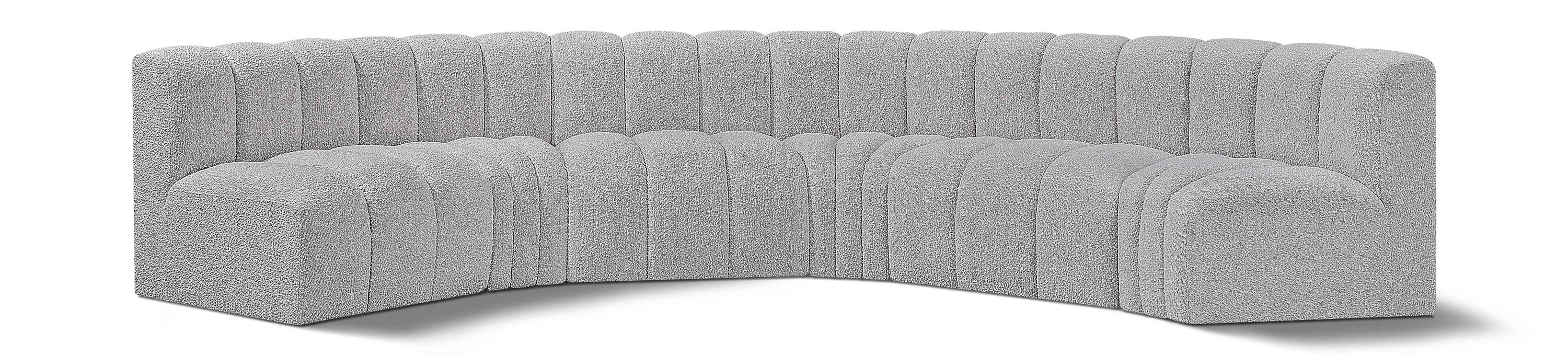 Arc - Boucle Fabric 6 Piece U-Shaped Modular Sofa - Gray
