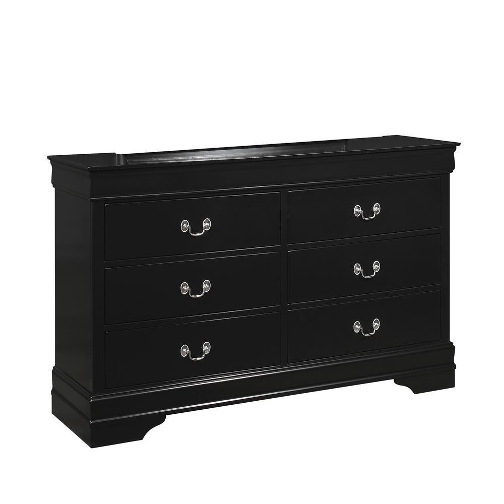 Louis Philippe 6-Drawers Dresser Black/Nickel, Black