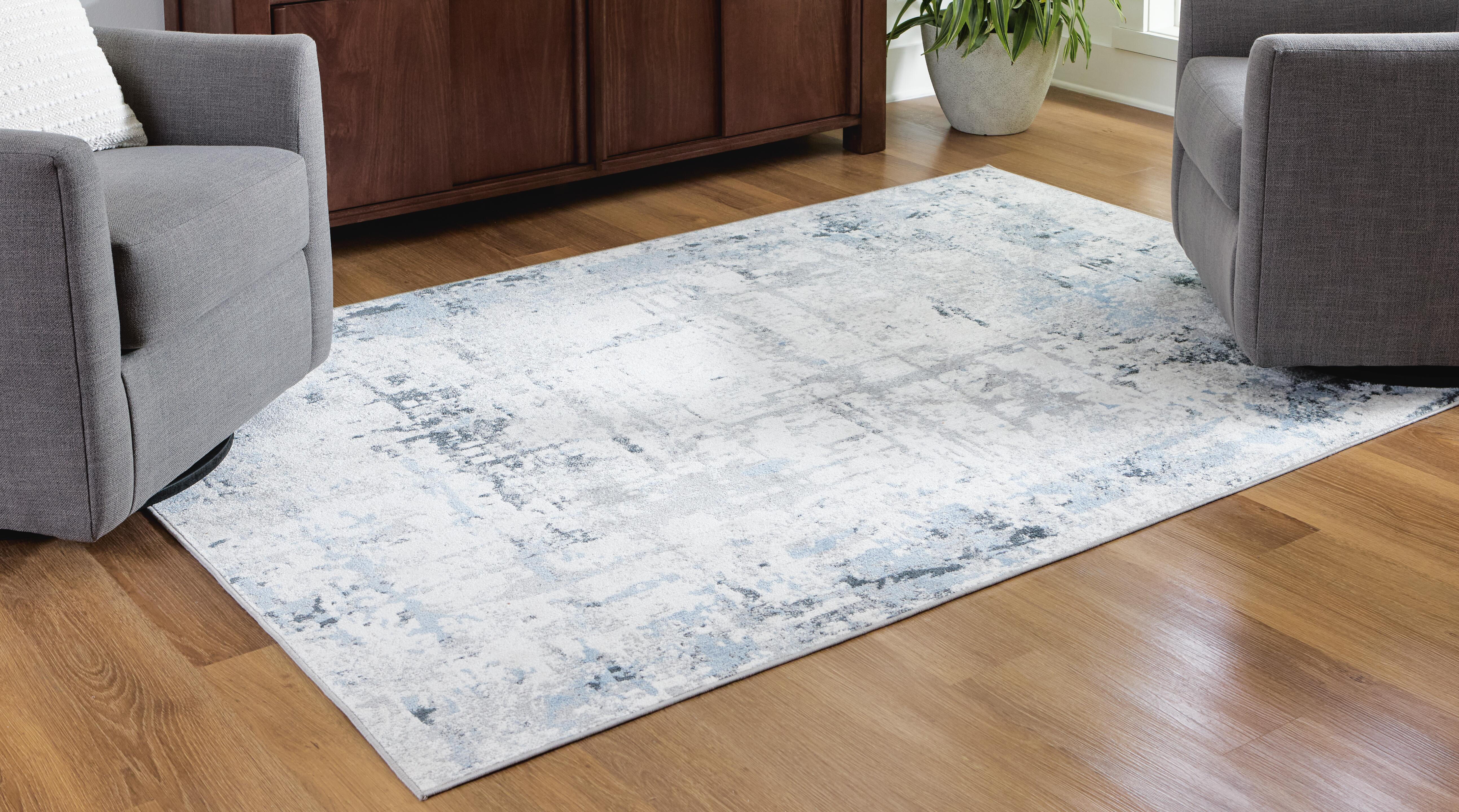 Emertonly - 5' x 7' Washable Rug - Blue / White / Gray