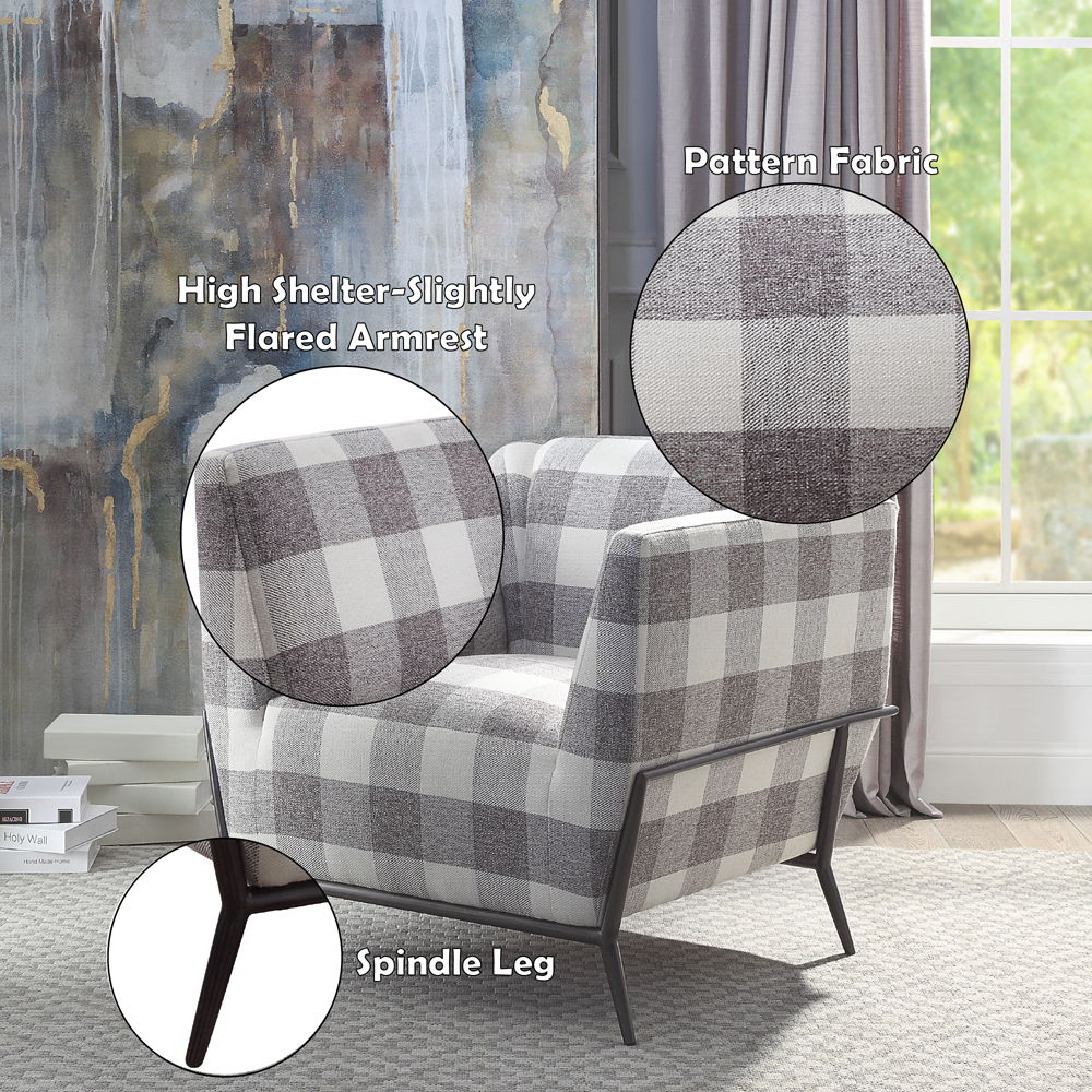 Niamey II - Accent Chair - Pattern Fabric & Metal Frame Black, beige, view 3