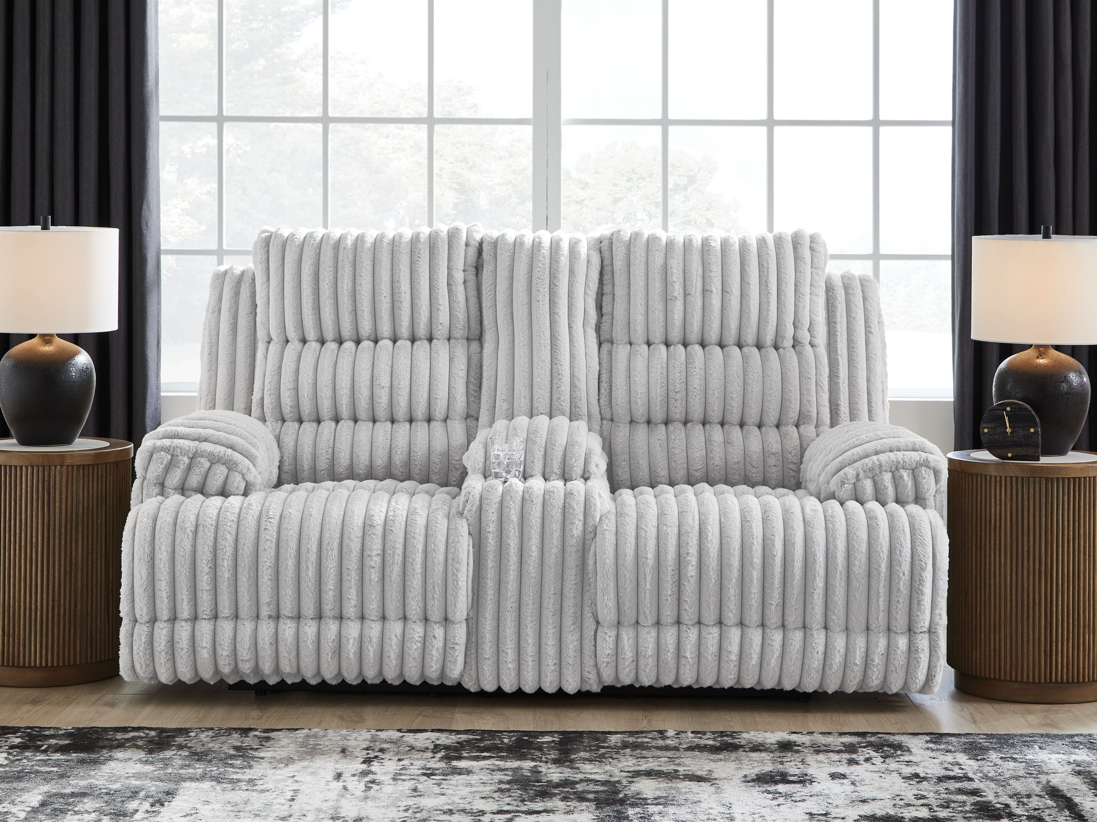 Ashley Furniture Rhines Falls - Double Reclining Power Loveseat With Console - Alloy - Image 2