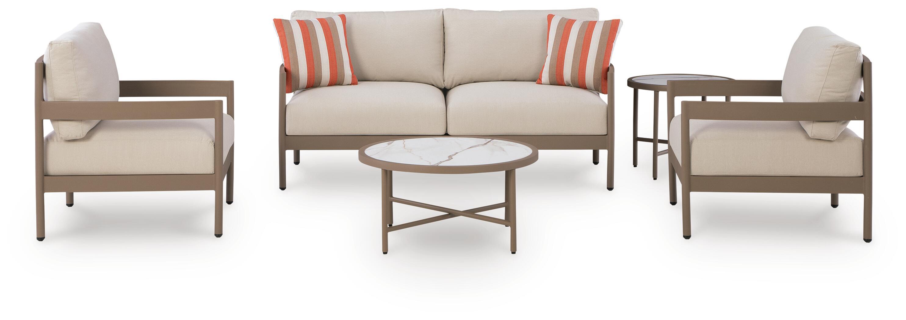 Bluff Trail – Loveseat, Lounge Chairs, Tables Set (Set of 5) – Beige