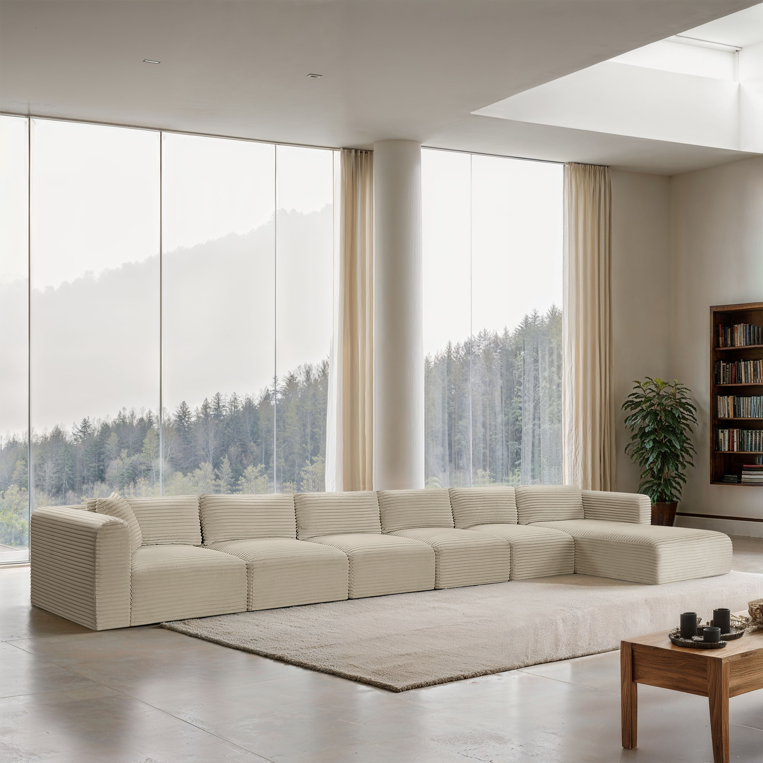 Shaggy - 6 Piece Modular Sectional With Chaise - Cream