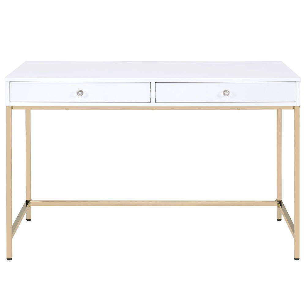 Ottey - Vanity Desk (Same 92540) - White High Gloss & Gold, white, view 8