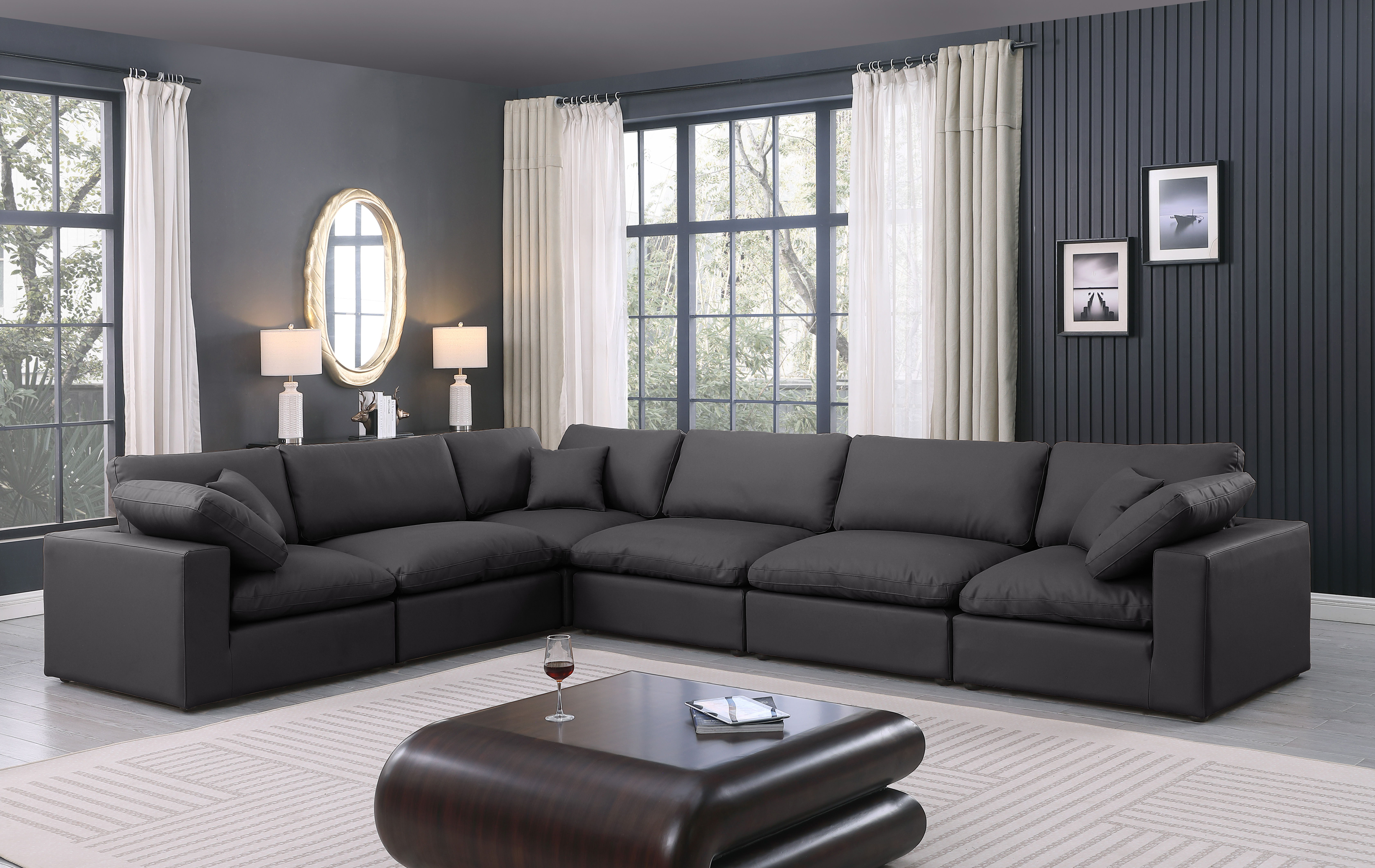 Comfy - 6 Piece Faux Leather Modular Corner Sectional - Charcoal