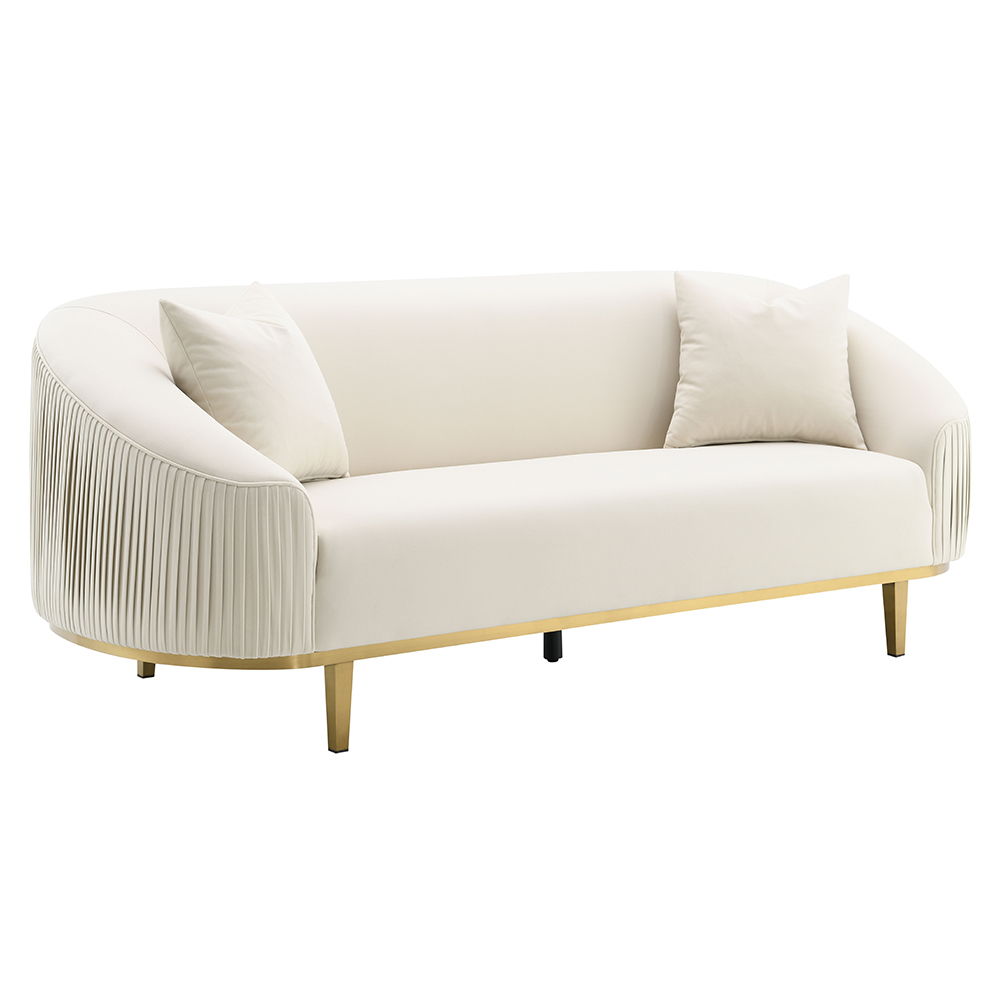 Martina - Sofa With 2 Pillows - Ivory Velvet, beige