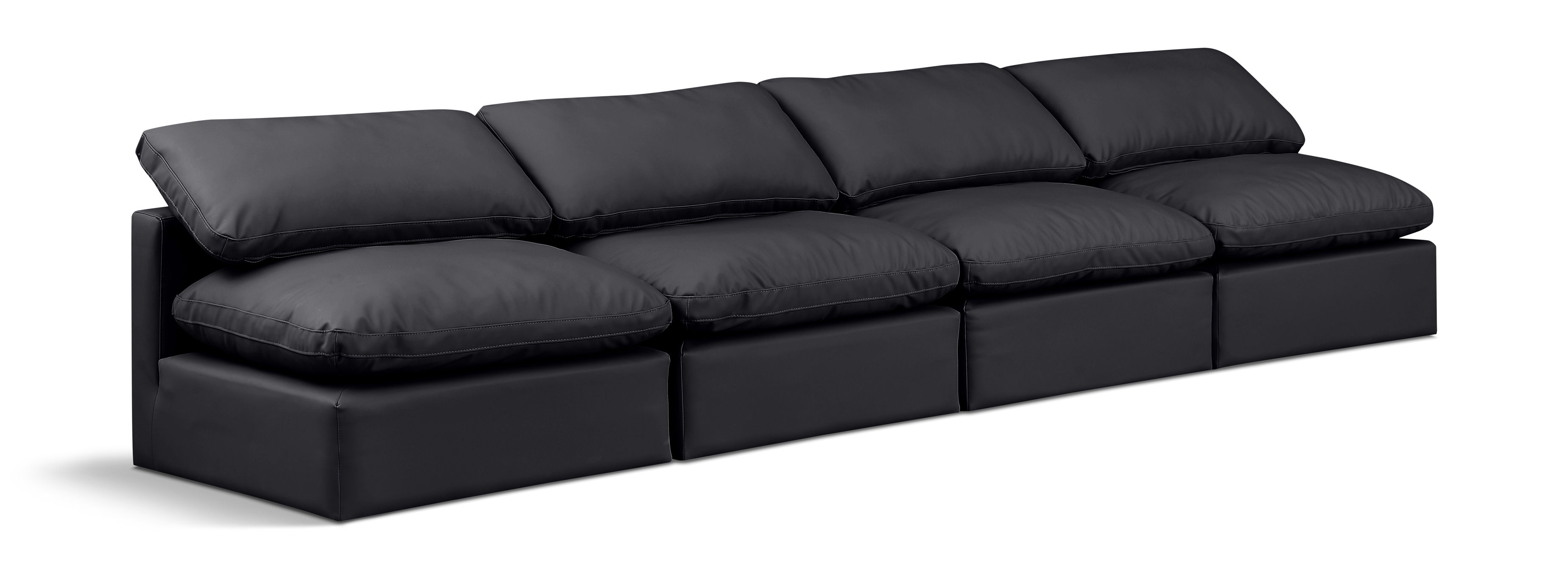 Indulge - Faux Leather 4 Seat Modular Armless Sofa - Black