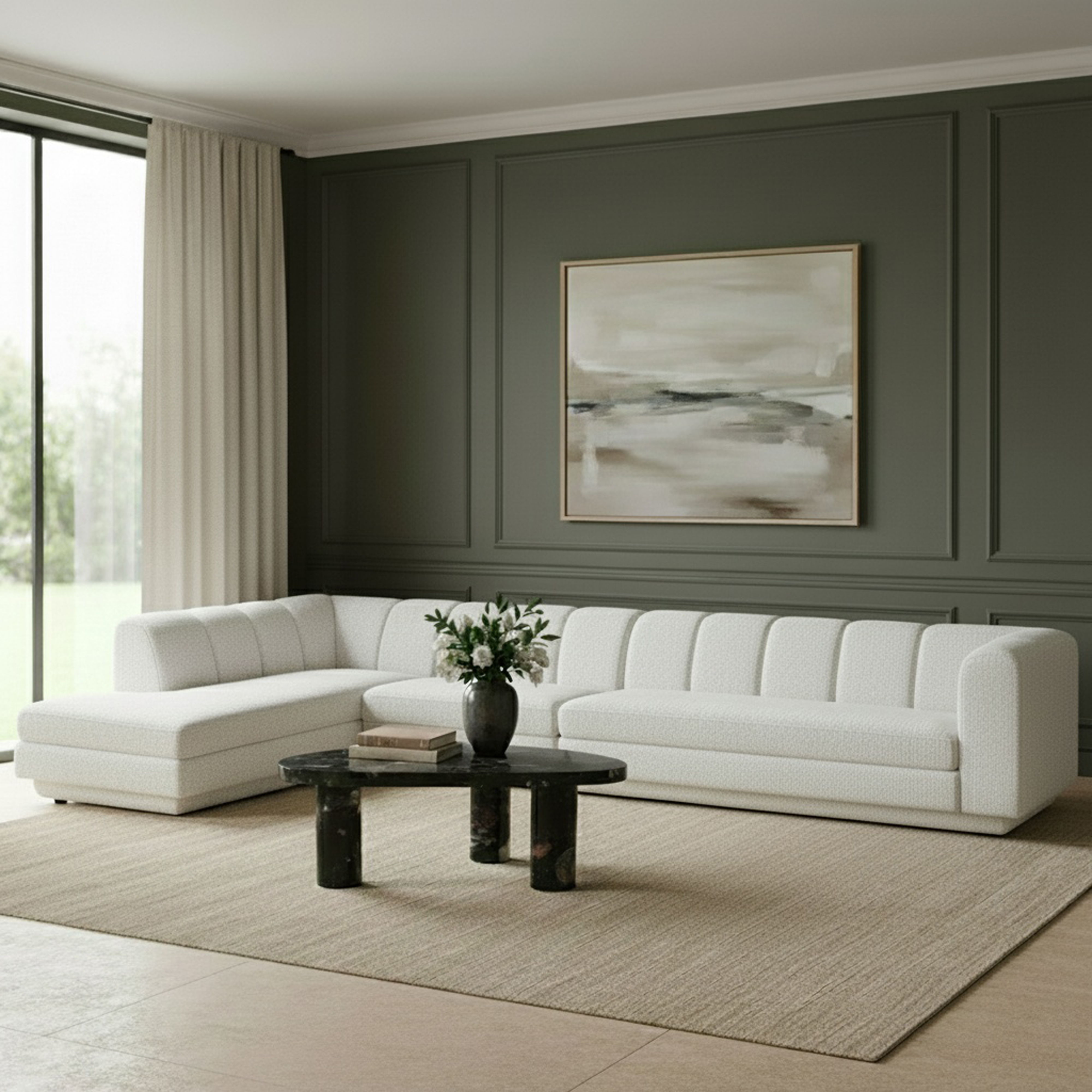 Modari - Fabric Upholstered 3 Piece LAF Modular Sectional - Cream