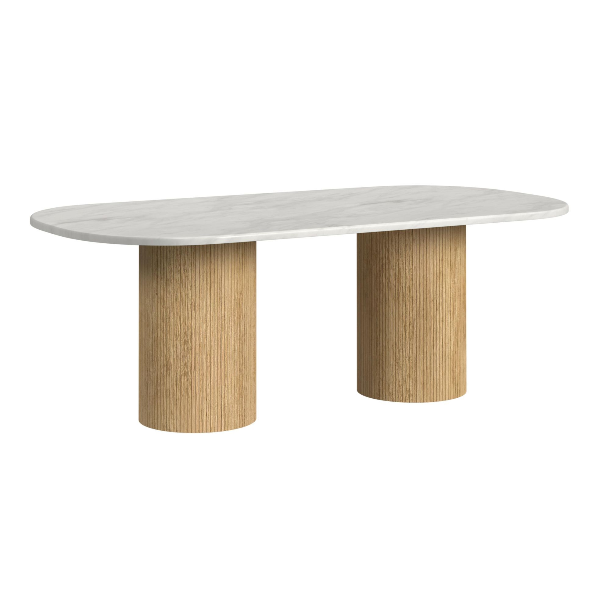 Sylvie - Oval Dining Table With Faux Marble Top - White / Natural