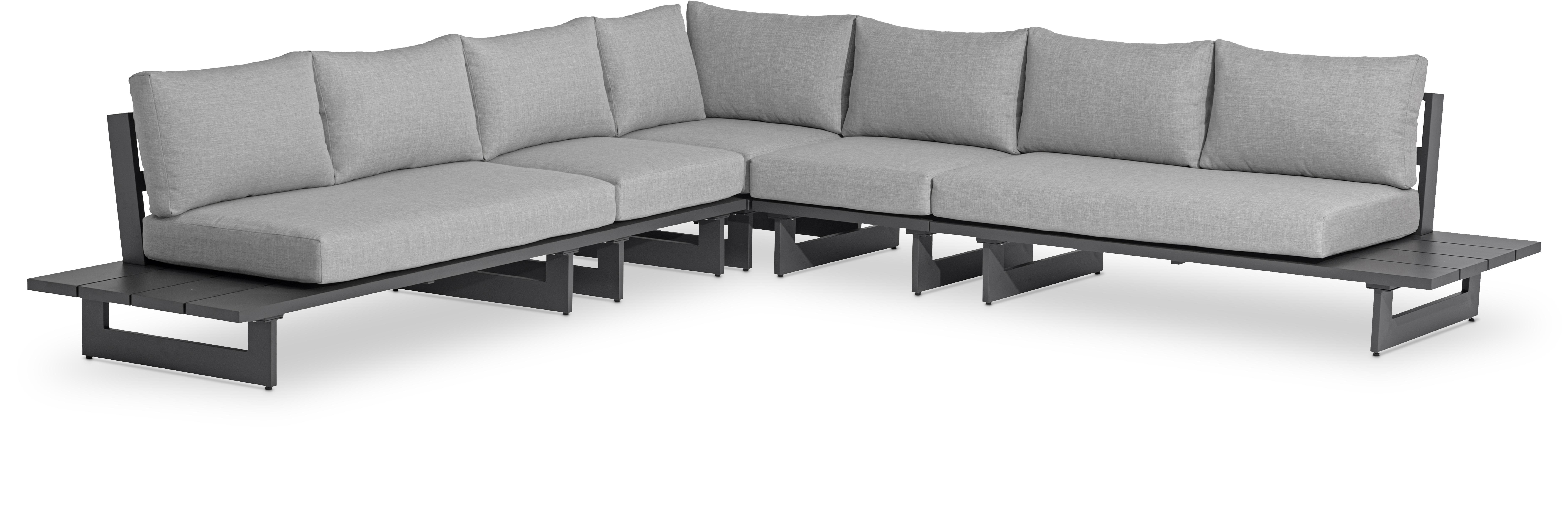 Maldives - 5 Piece Water Resistant Outdoor Patio Modular Corner Sectional With Gray Base - Gray