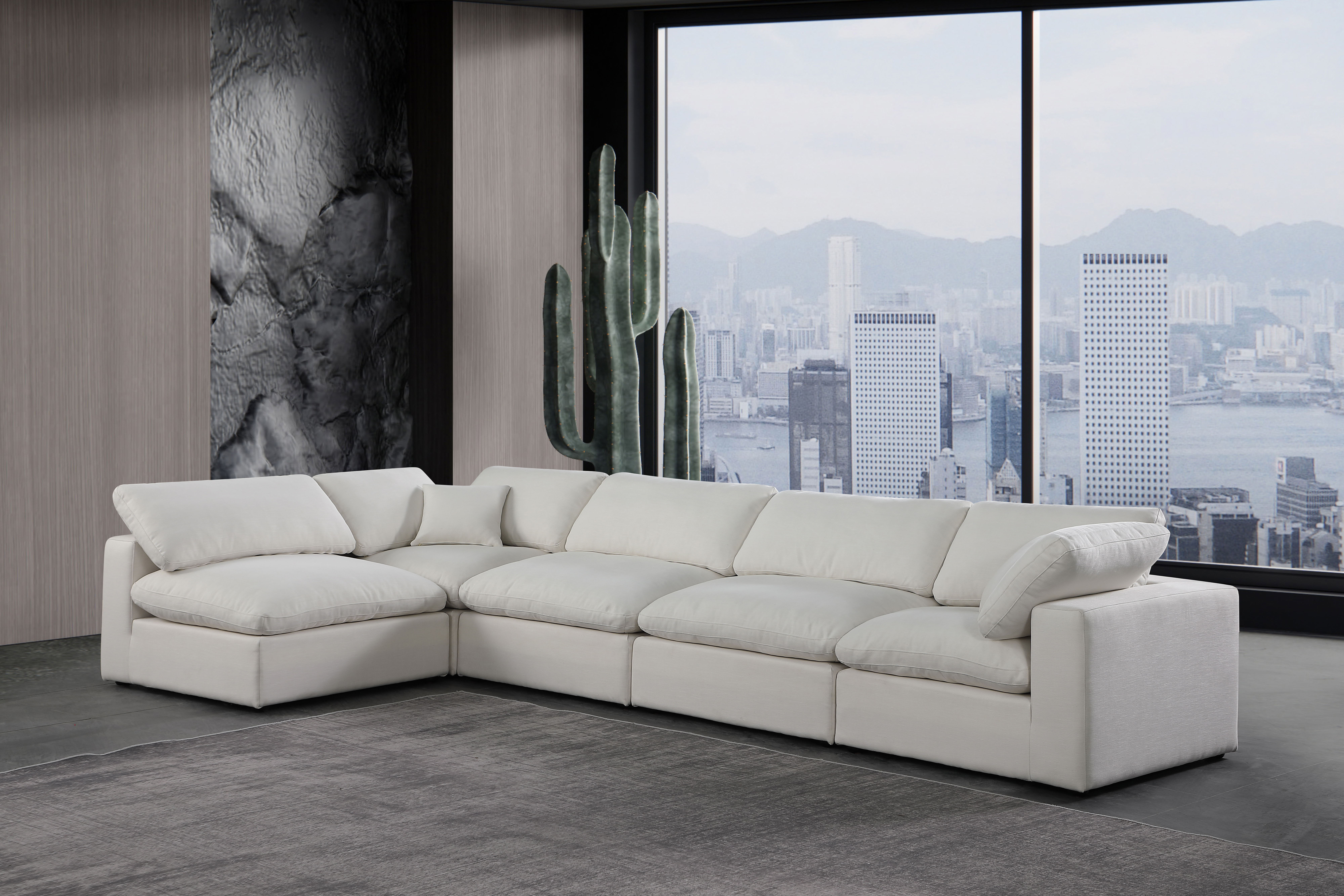 Comfy - 5 Piece Linen Modular Sectional - Light Gray