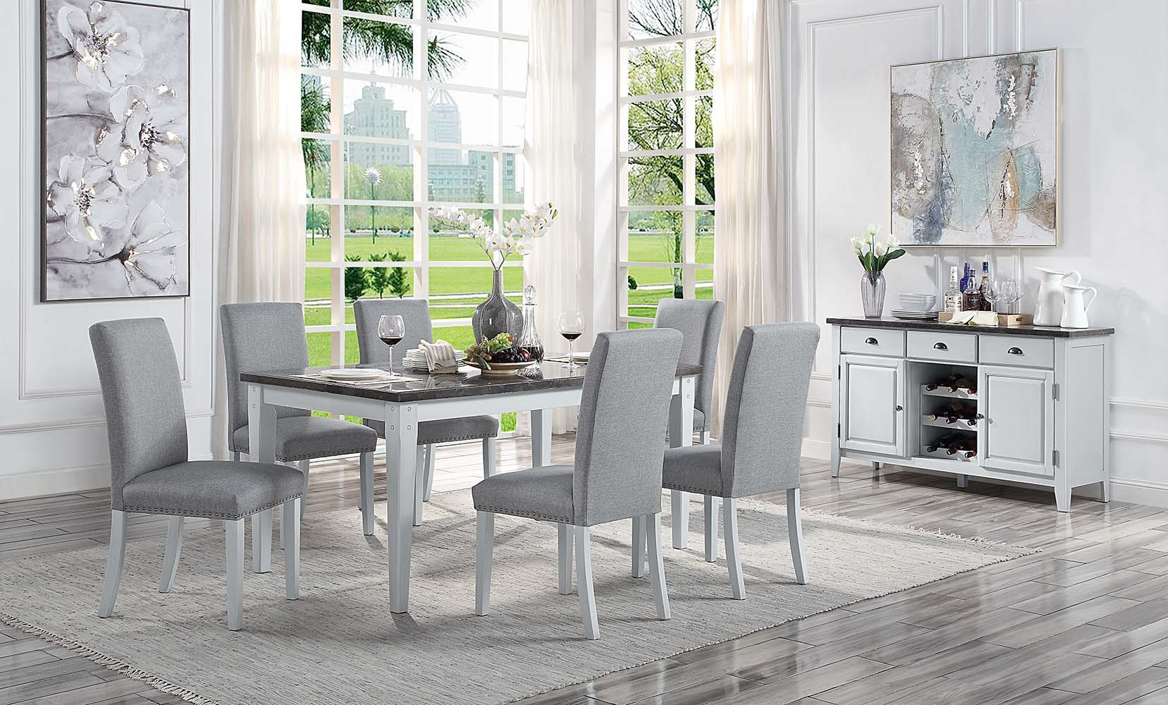 Lanton - Dining Table - Natural Marble & Antique White, white, view 4