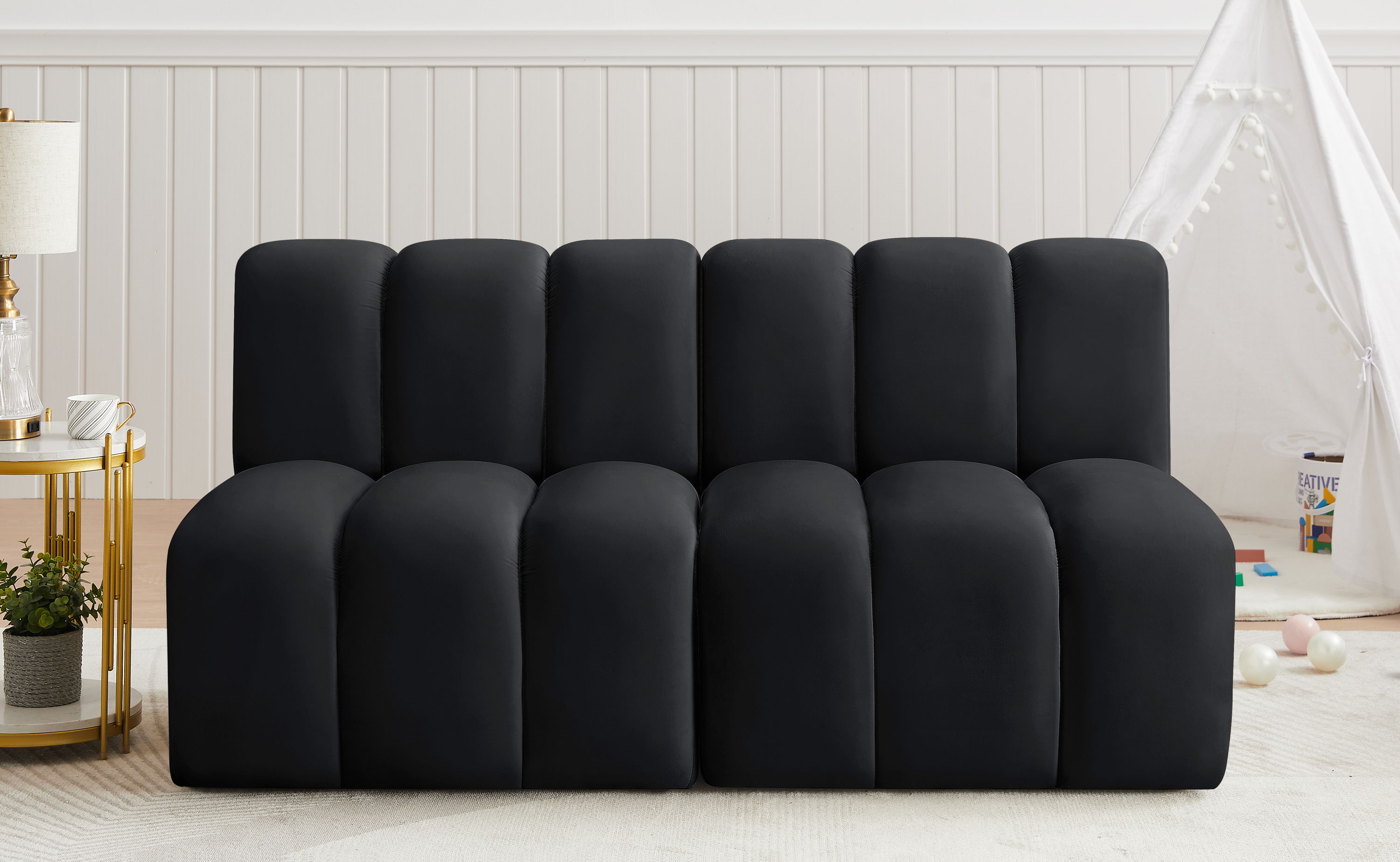 Arc - Velvet 2 Pieces Modular Sofa - Black