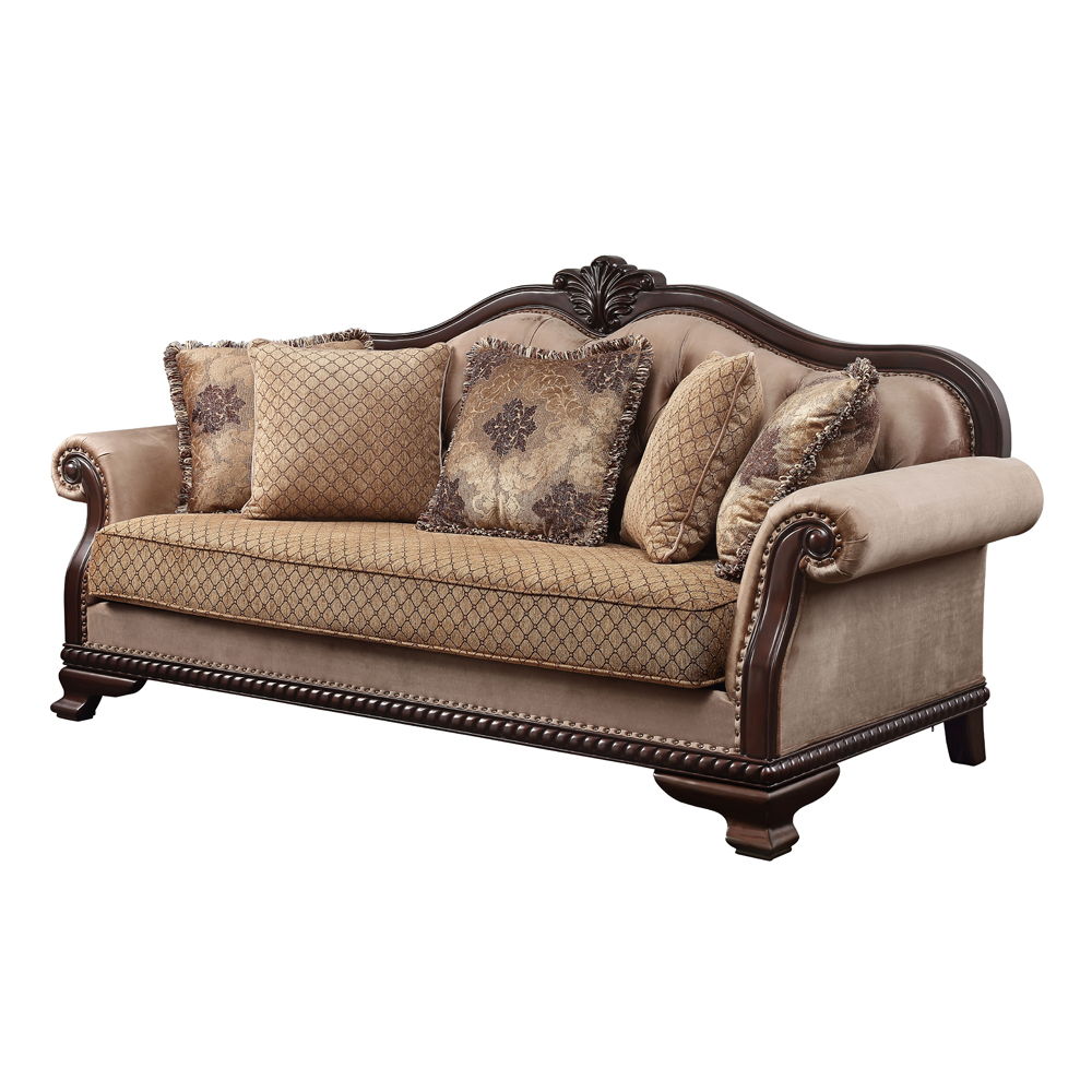 Chateau De Ville - Sofa With 5 Pillows (Same Lv01588) - Fabric & Espresso, beige