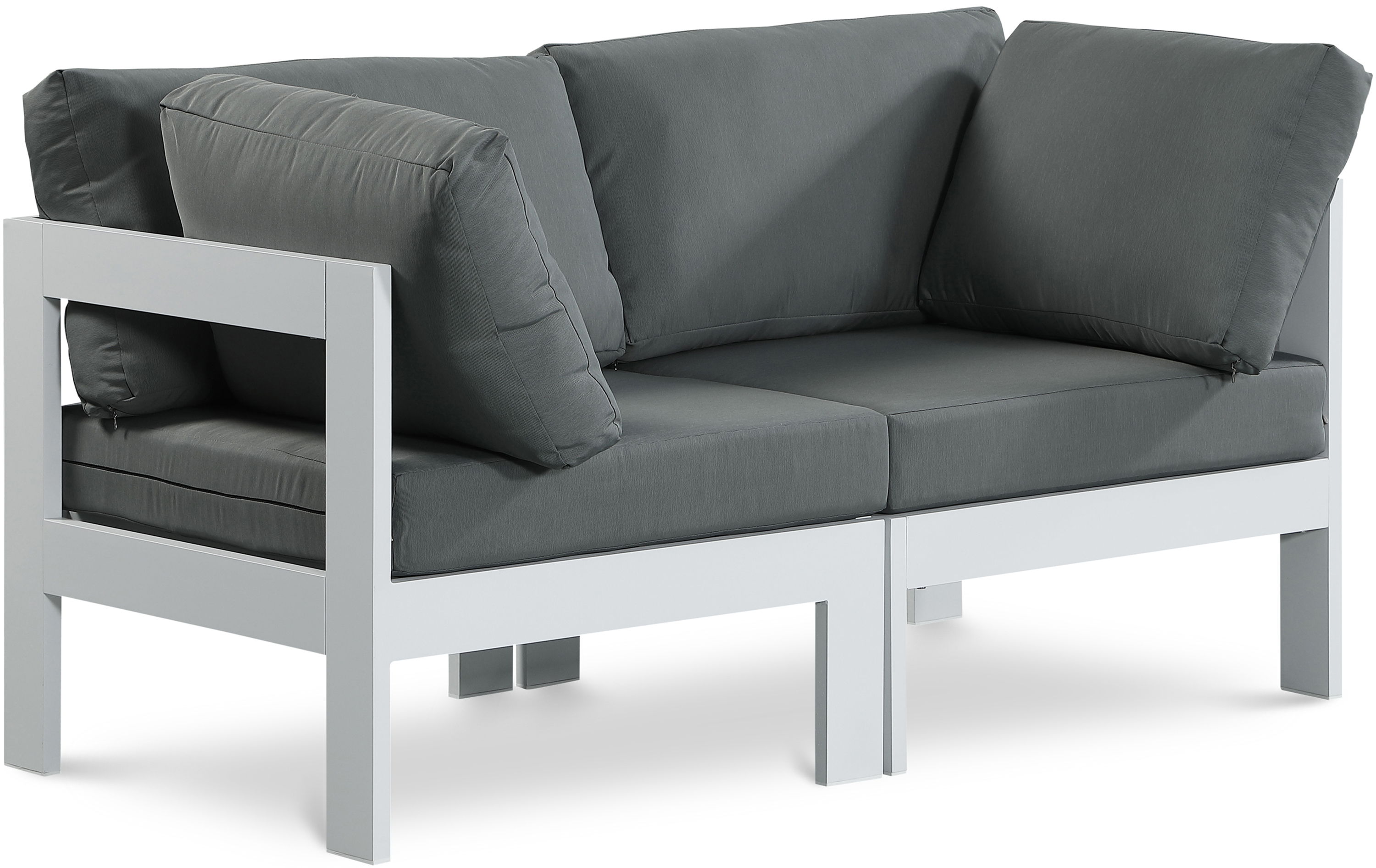 Nizuc - Outdoor Patio 2 Seat Modular Sofa With White Frame - Gray