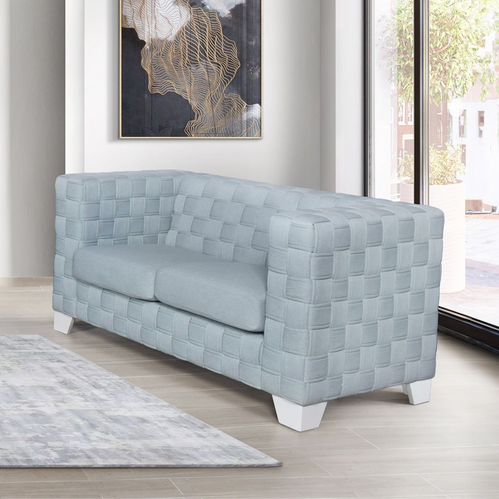 Saree - Loveseat - Light Teal Chenille & White, light blue