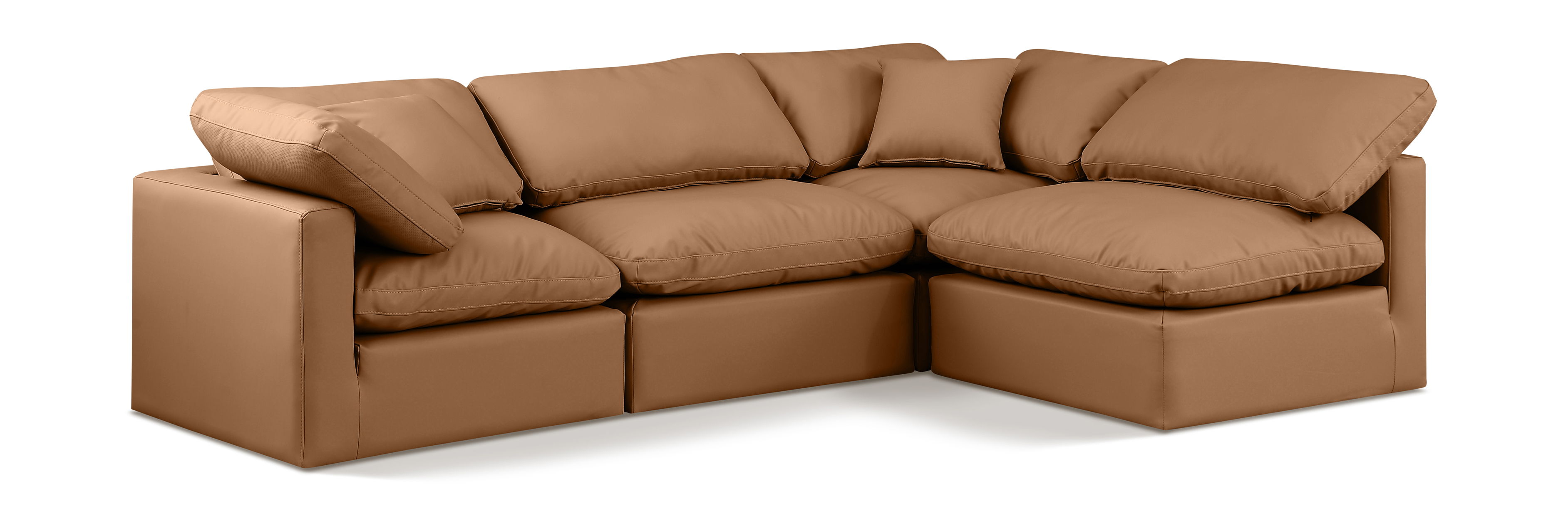 Indulge - Faux Leather 4 Piece Modular Sectional - Cognac