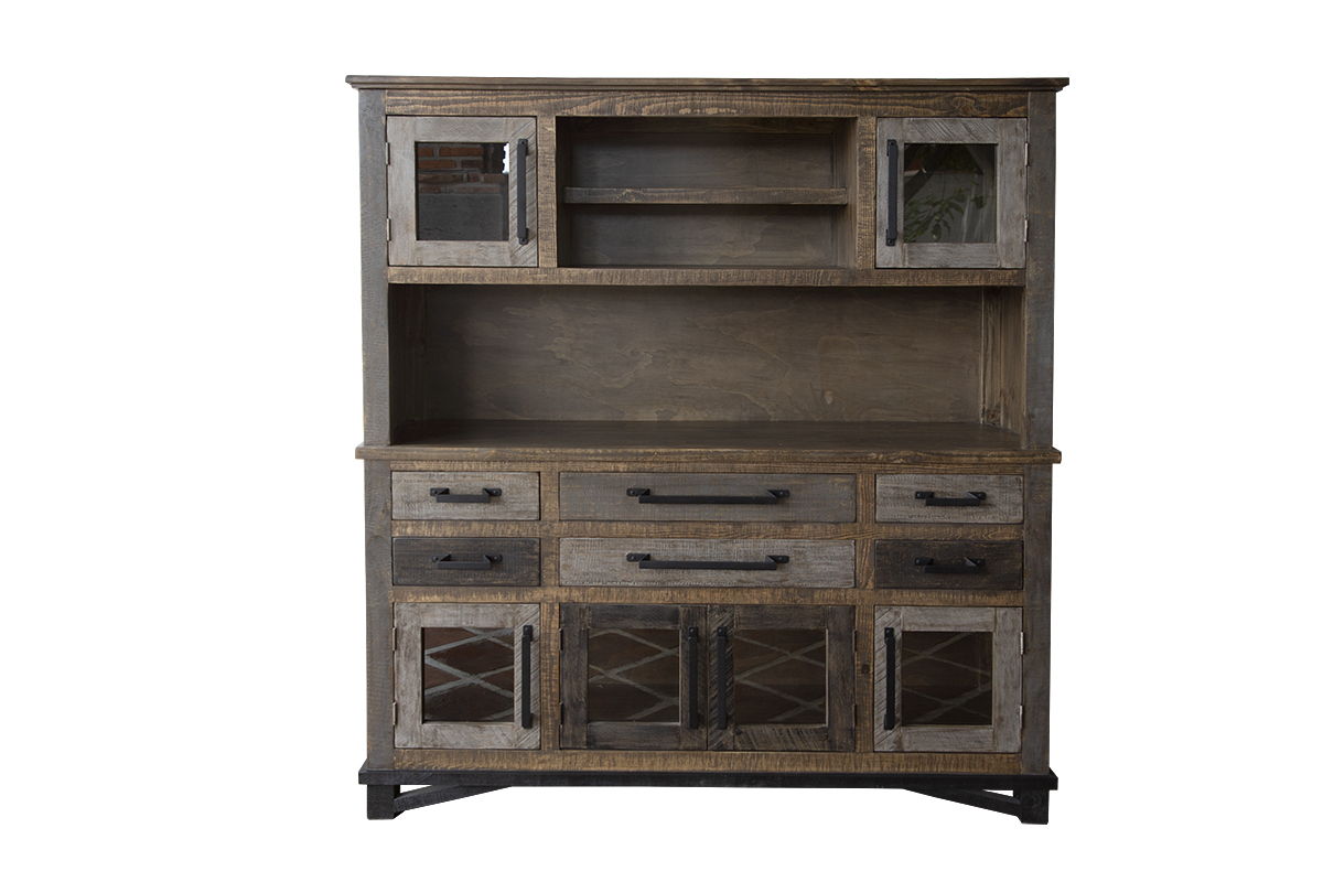 International Furniture Direct Loft Brown - Buffet And Hutch With 6 Drawers / 6 Doors - Two Tone Gray / Brown