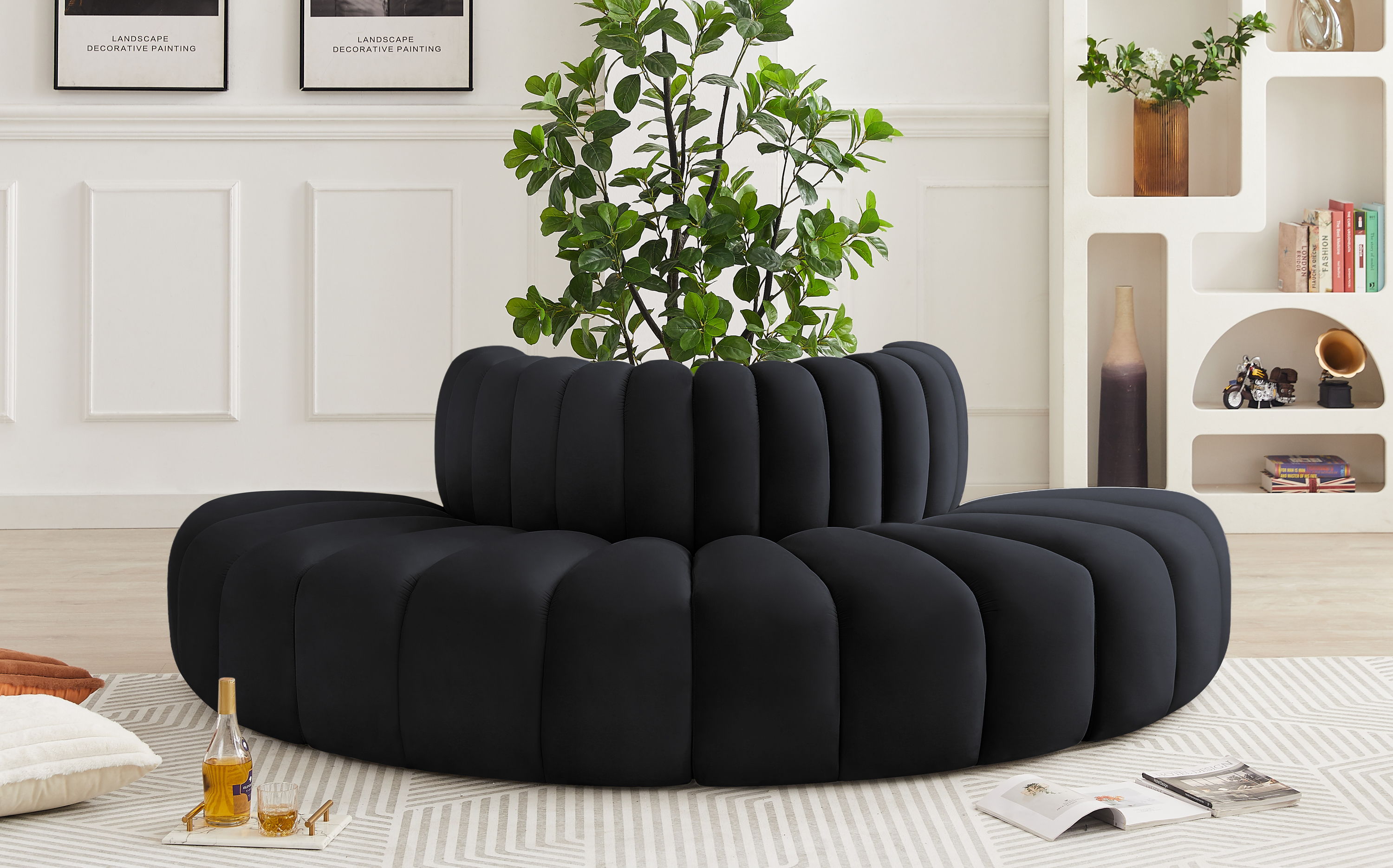 Arc - Velvet 4 Piece Modular Sofa - Black