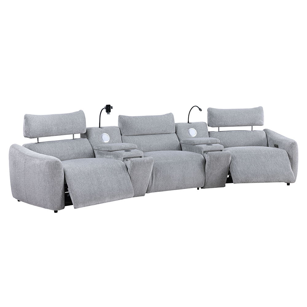 Fullar - Modular Console With Speaker & Cup Holder - Light Gray Chenille, light gray, view 3