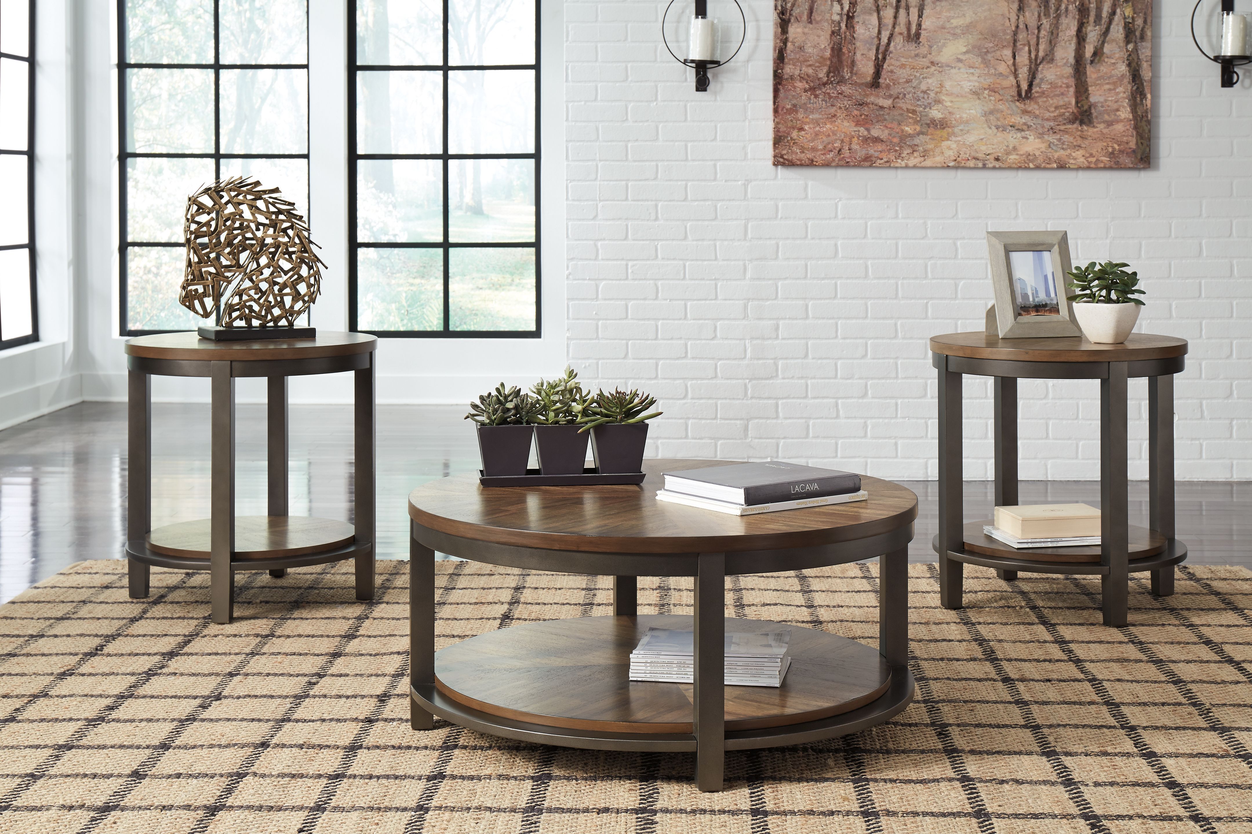Ashley Furniture Roybeck - Occasional Table Set (Set of 3) - Light Brown / Bronze - Image 2
