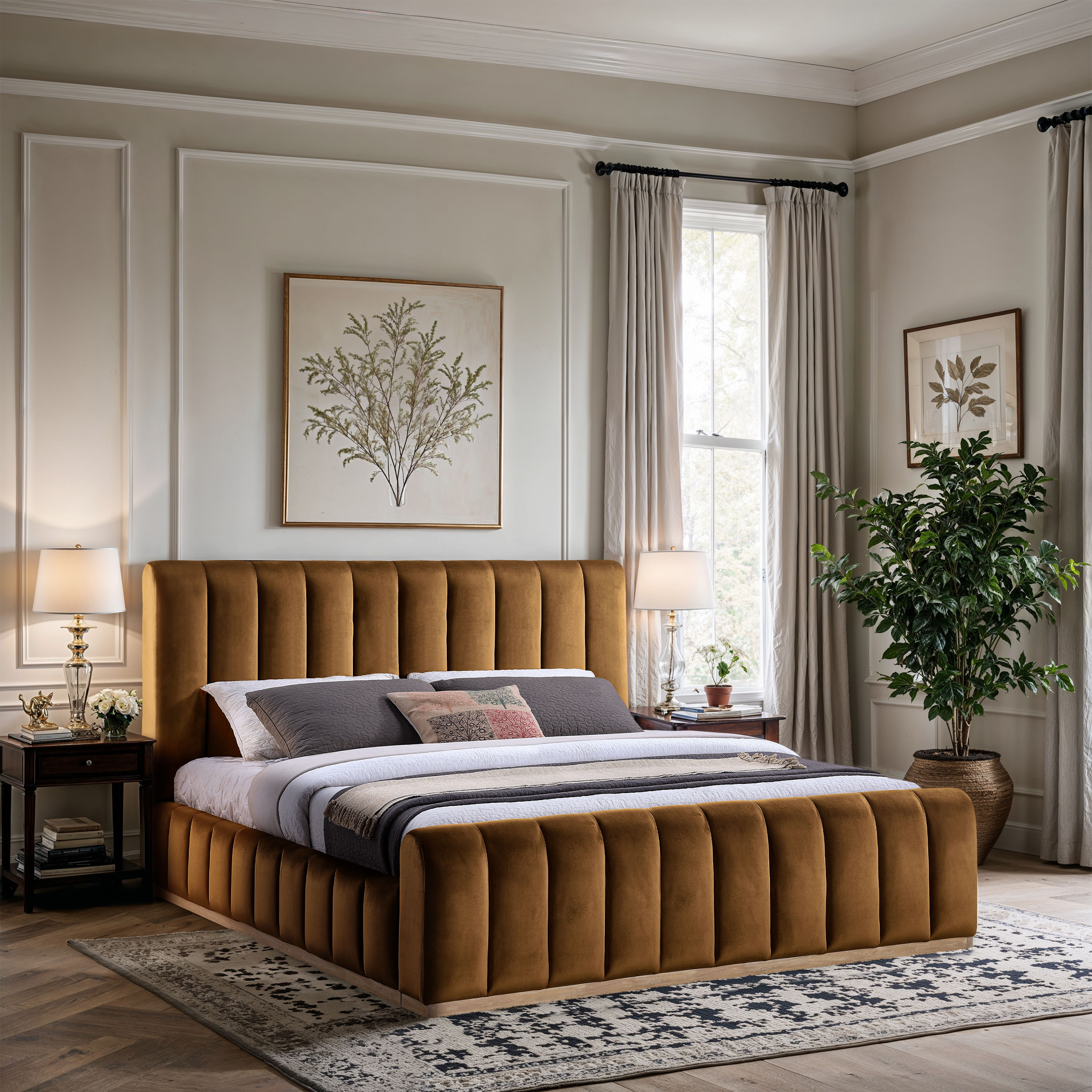 Amara - Velvet King Bed - Saddle