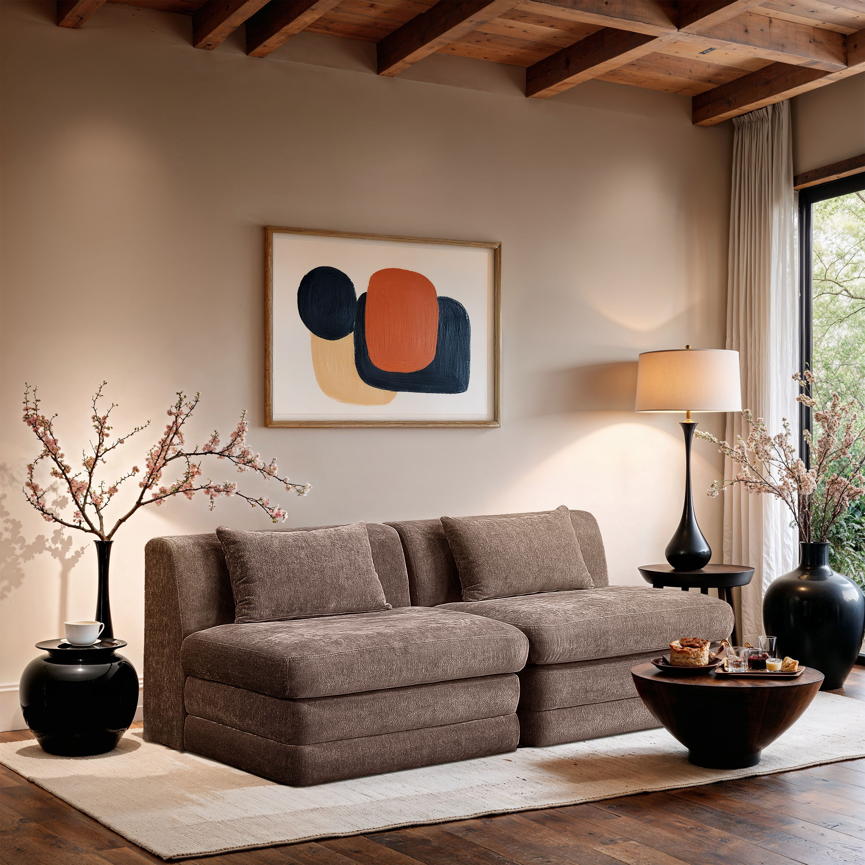 Stellar - 2 Piece Chenille Fabric 76" Upholstered Modular Loveseat - Brown